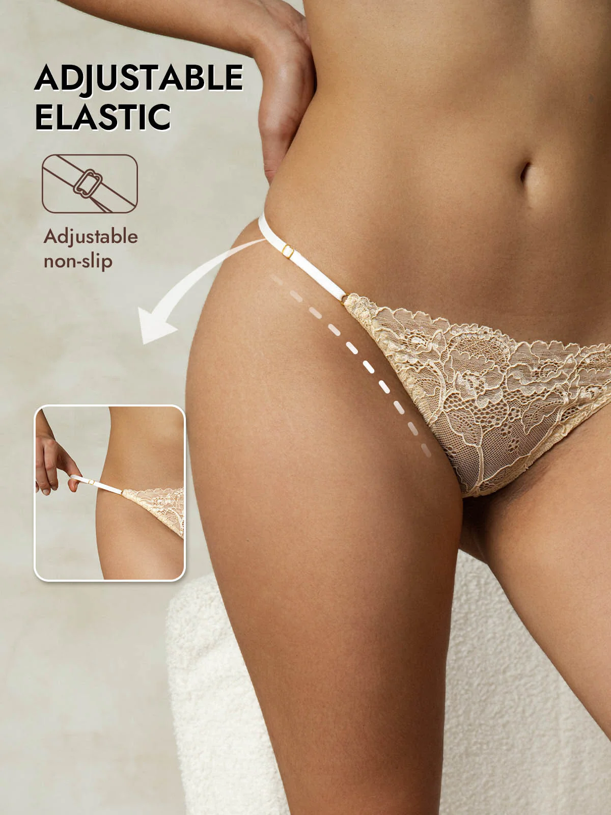 100% Mulberry Silk Thong Lace Adjustable G-String Sexy Panty - Image 38
