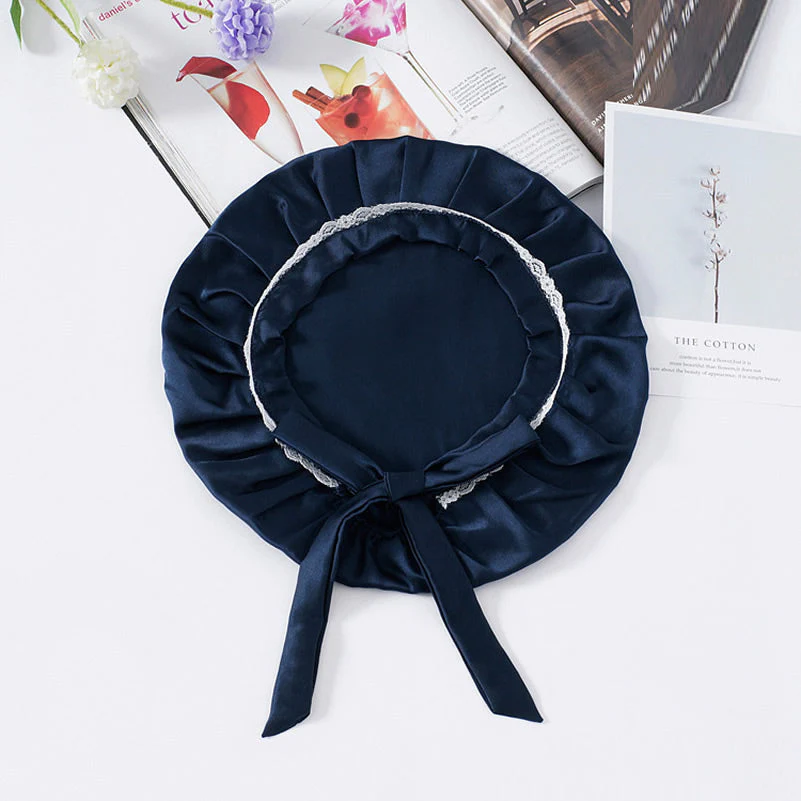 100% Mulberry Silk Lace Bonnet with Ribbons - Image 12