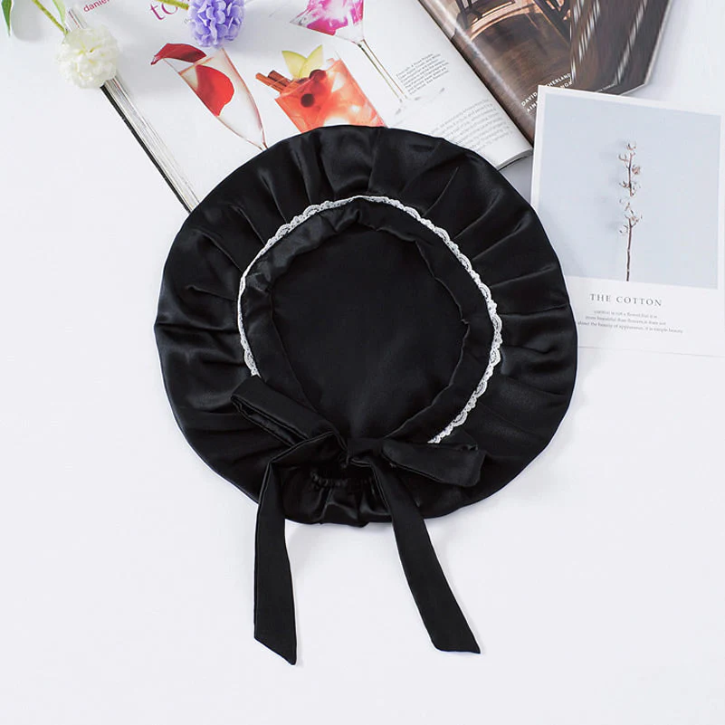 100% Mulberry Silk Lace Bonnet with Ribbons - Image 4