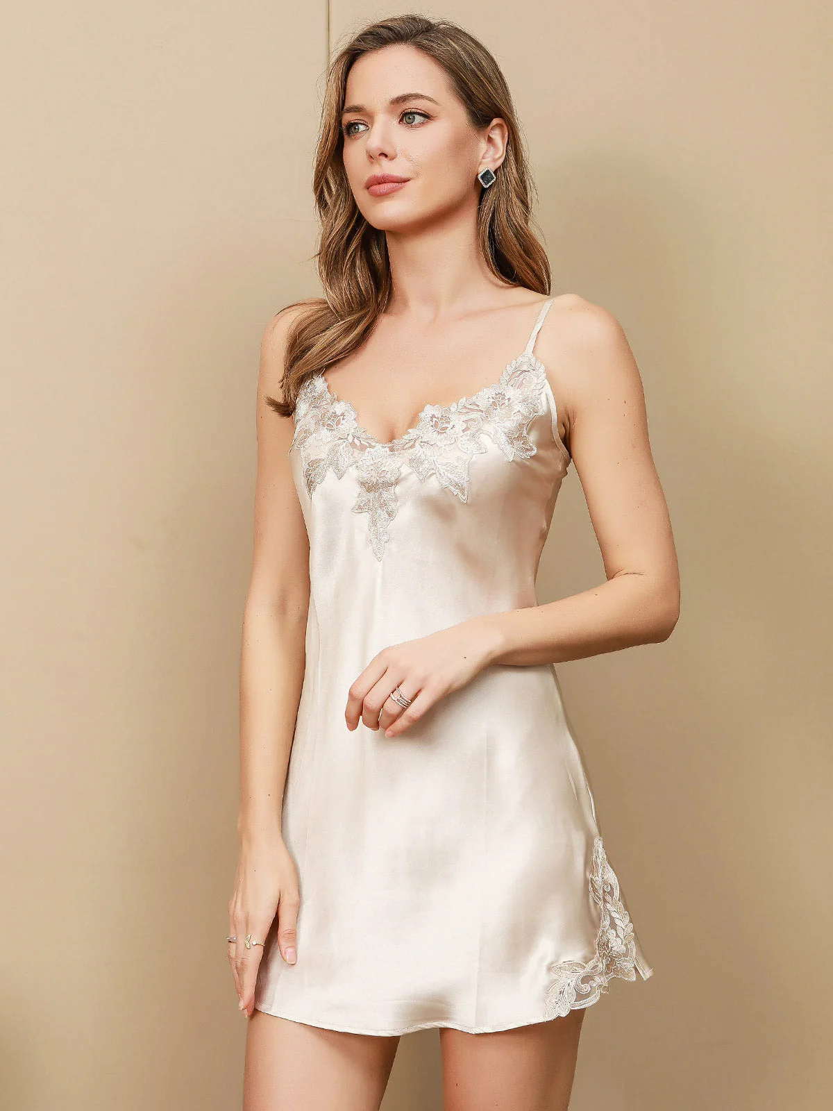 100% Mulberry Silk Spaghetti Strap Mini Nightgown with Lace Design - Image 10