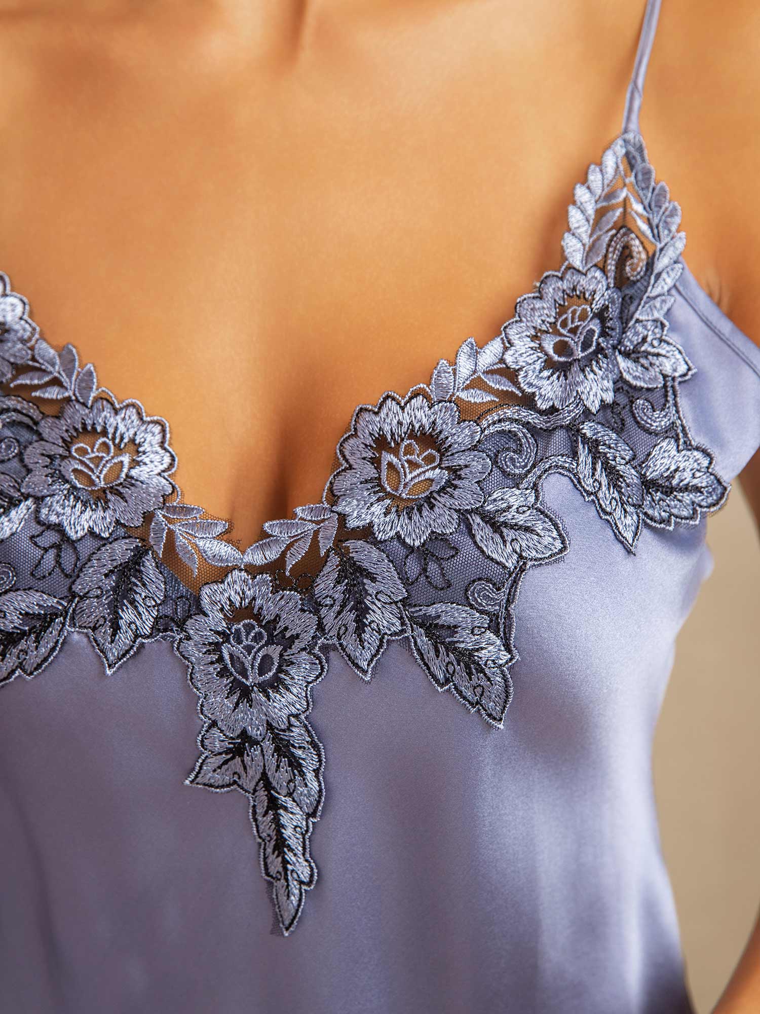 100% Mulberry Silk Spaghetti Strap Mini Nightgown with Lace Design - Image 4