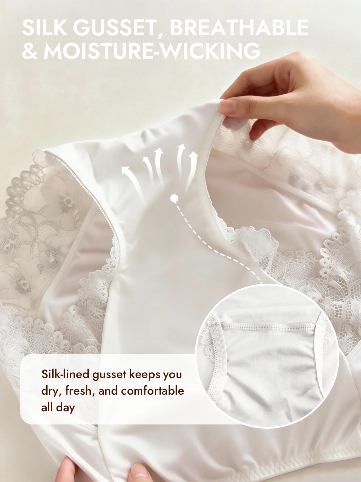 100% Mulberry Silk High Rise Knickers Lace Trim Panty - Image 29