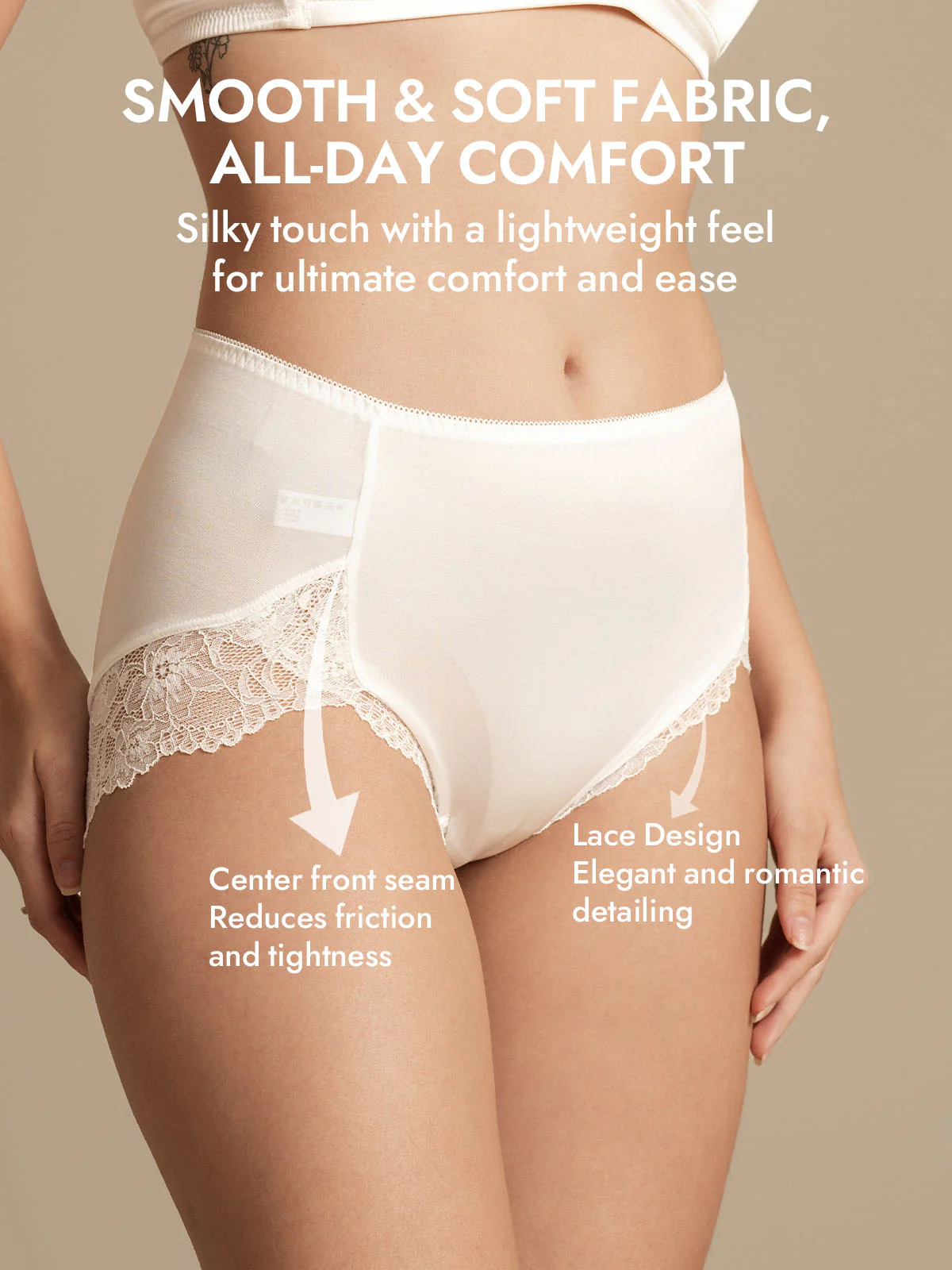 100% Mulberry Silk High Rise Knickers Lace Trim Panty - Image 31