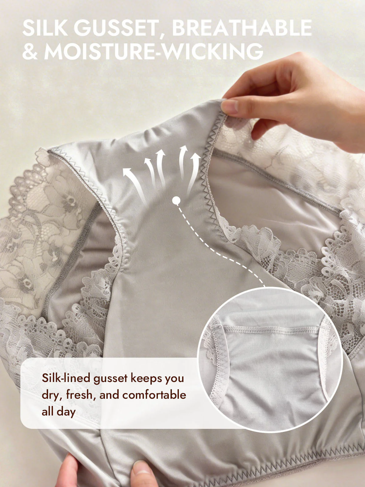 100% Mulberry Silk High Rise Knickers Lace Trim Panty - Image 37