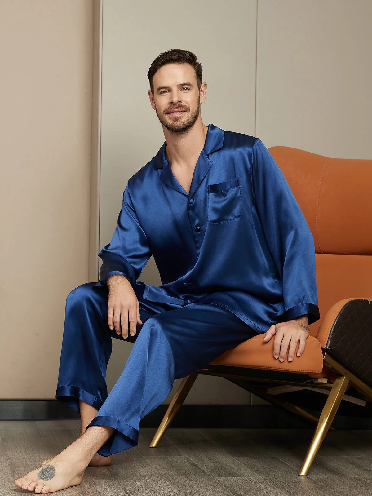 Clearance - Pure Silk Long Sleeve Men's Pajamas Set - Image 3