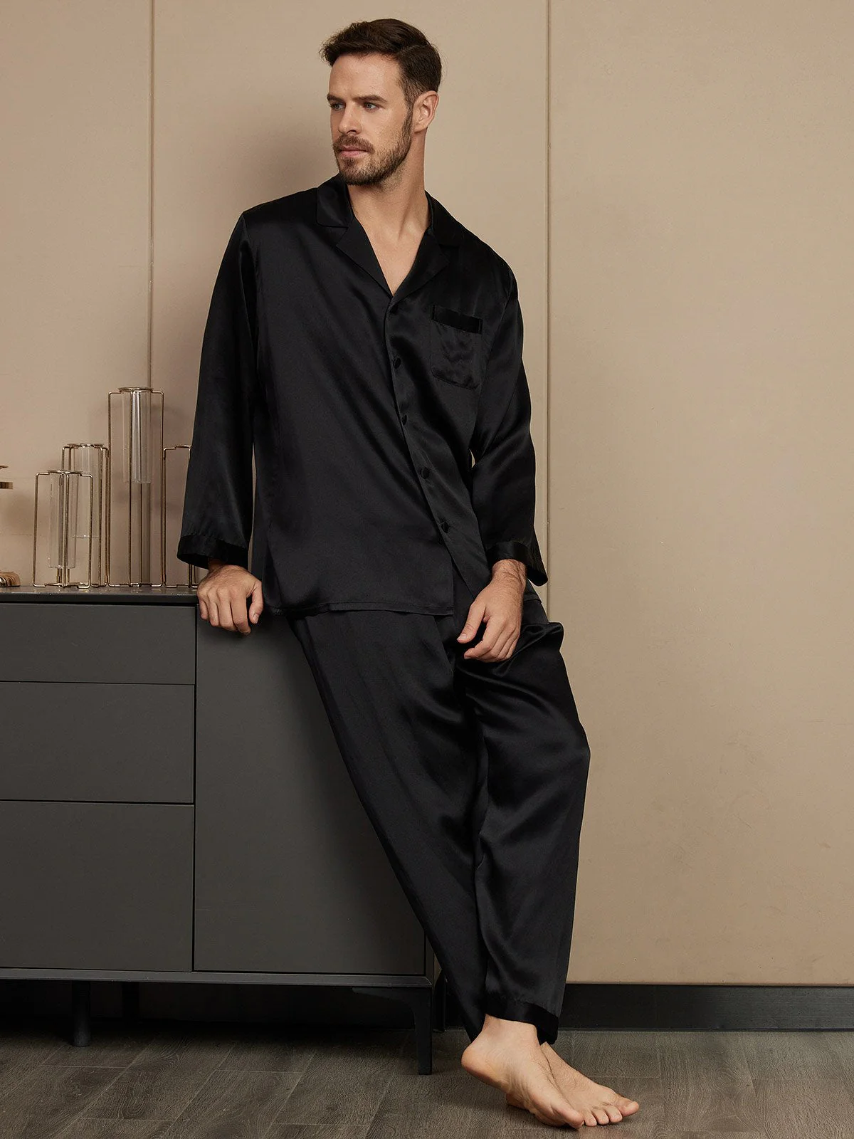 Clearance - Pure Silk Long Sleeve Men's Pajamas Set - Image 9