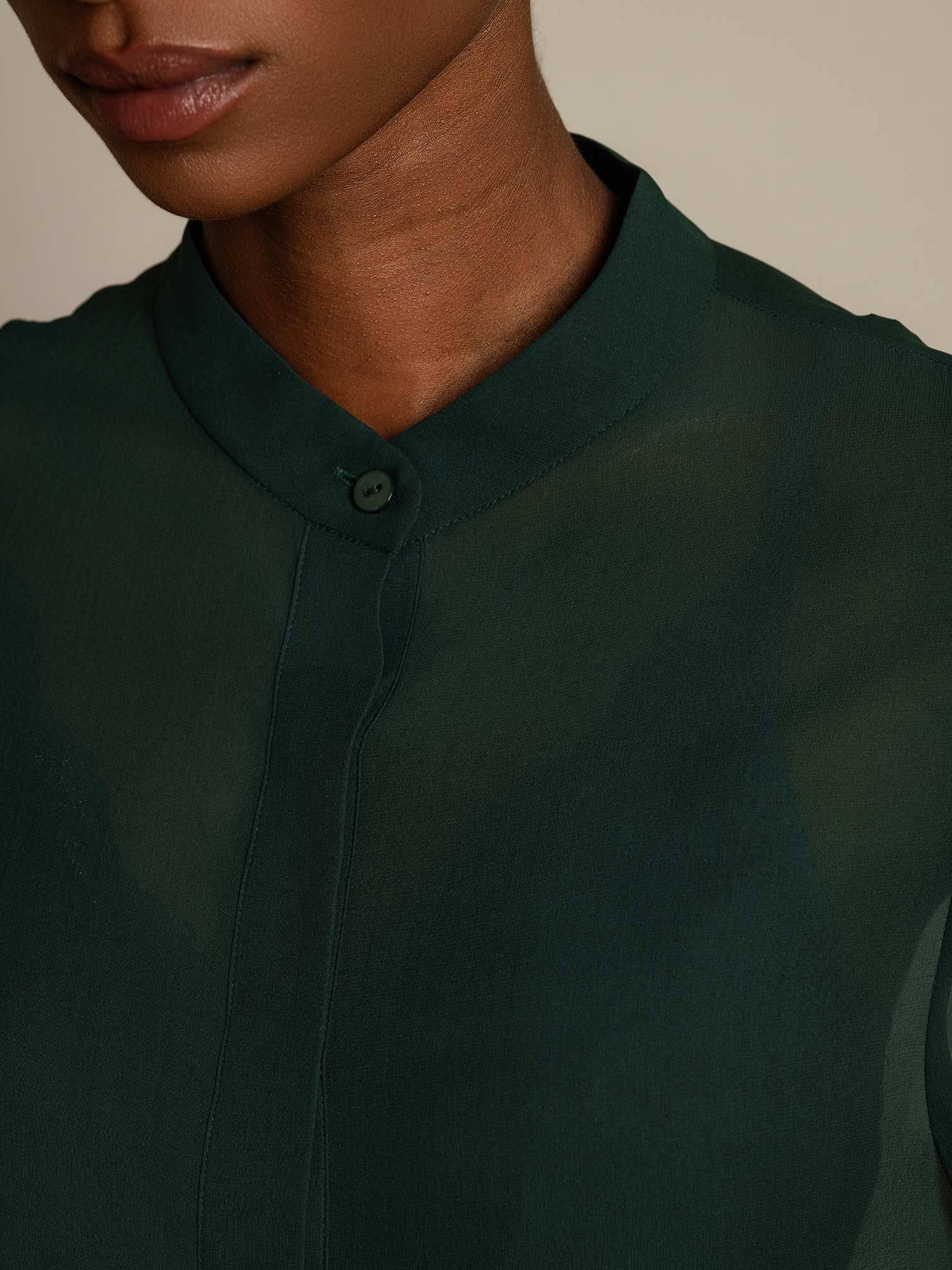 100% Mulberry Silk Long Sleeve Split Sheer Blouse - Image 12