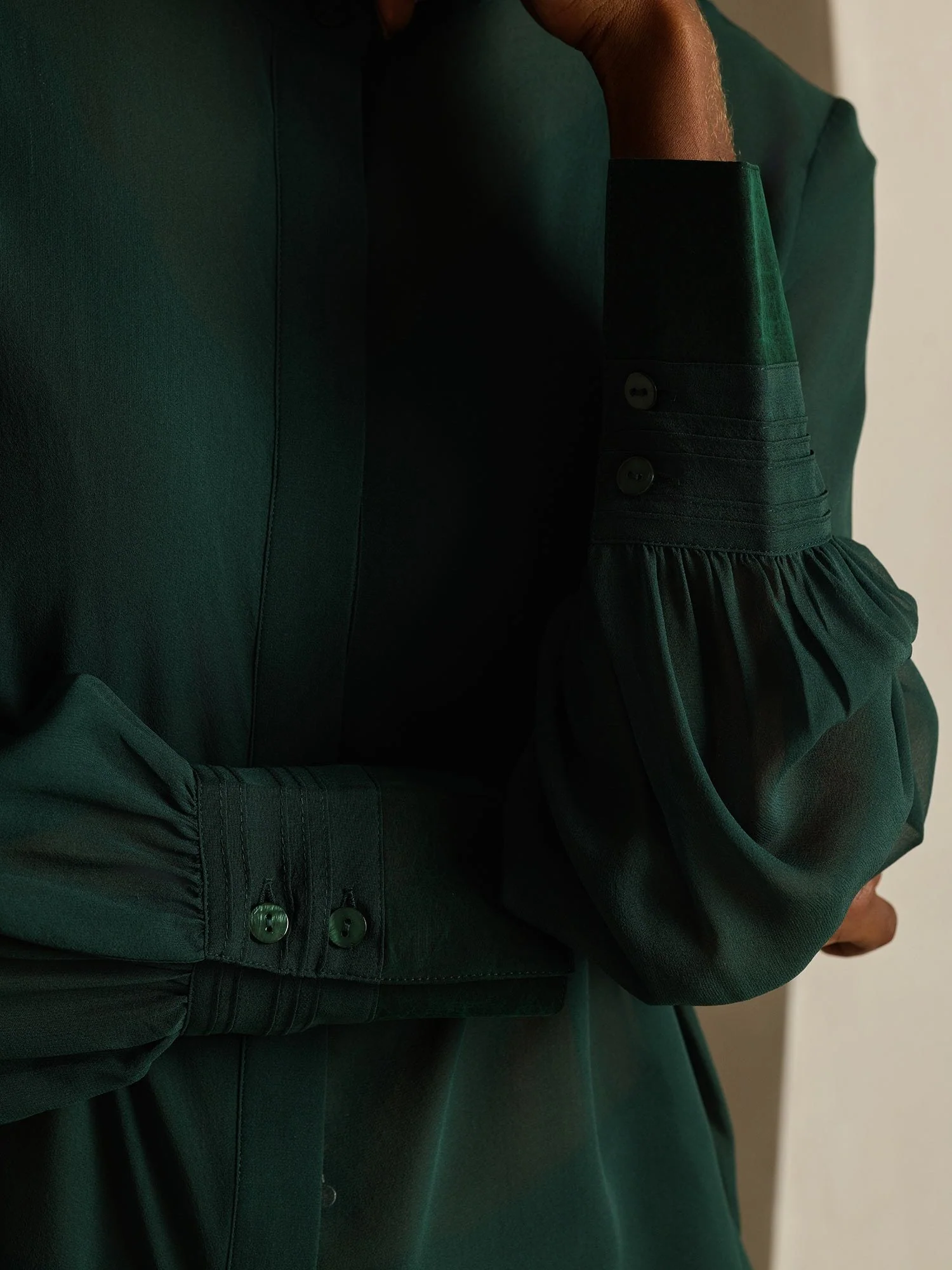 100% Mulberry Silk Long Sleeve Split Sheer Blouse - Image 13