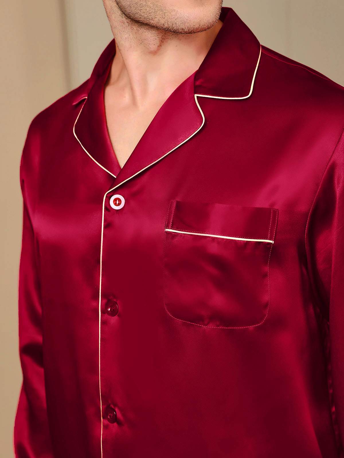 100% Mulberry Silk Long Sleeve Men's Pajamas Set - Image 18