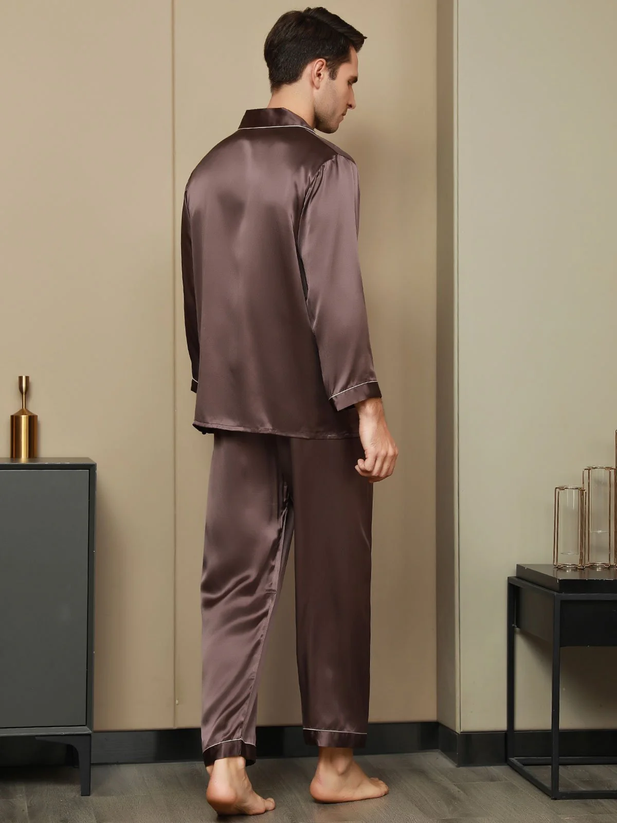 100% Mulberry Silk Long Sleeve Men's Pajamas Set - Image 21