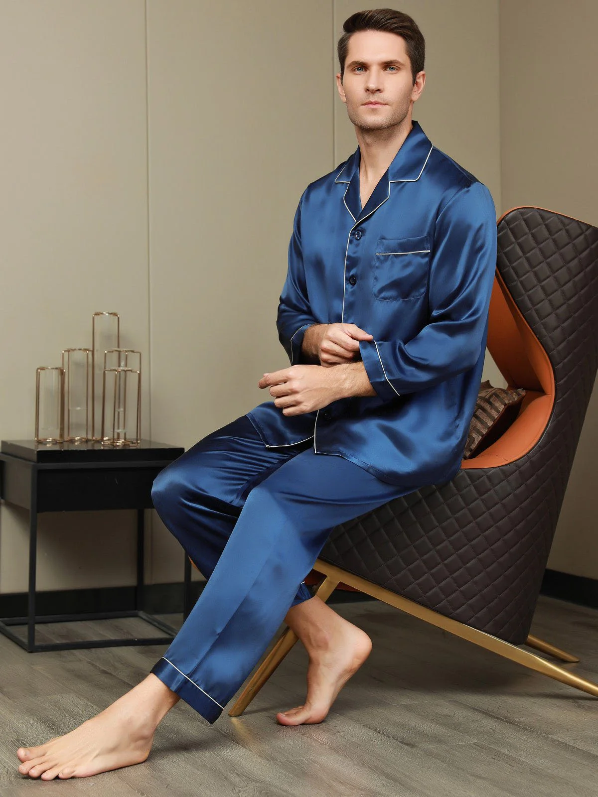 100% Mulberry Silk Long Sleeve Men's Pajamas Set - Image 6