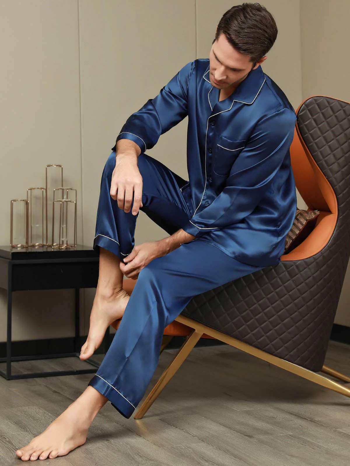 100% Mulberry Silk Long Sleeve Men's Pajamas Set - Image 7