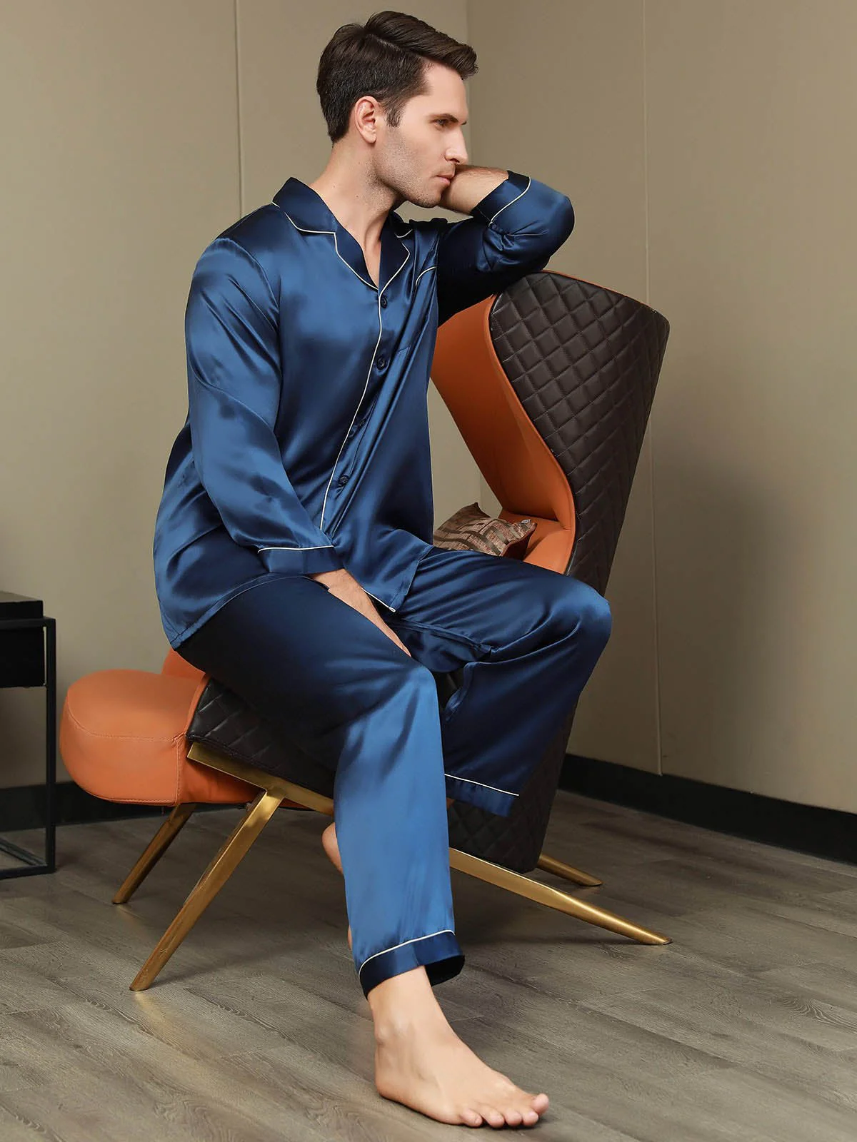 100% Mulberry Silk Long Sleeve Men's Pajamas Set - Image 8
