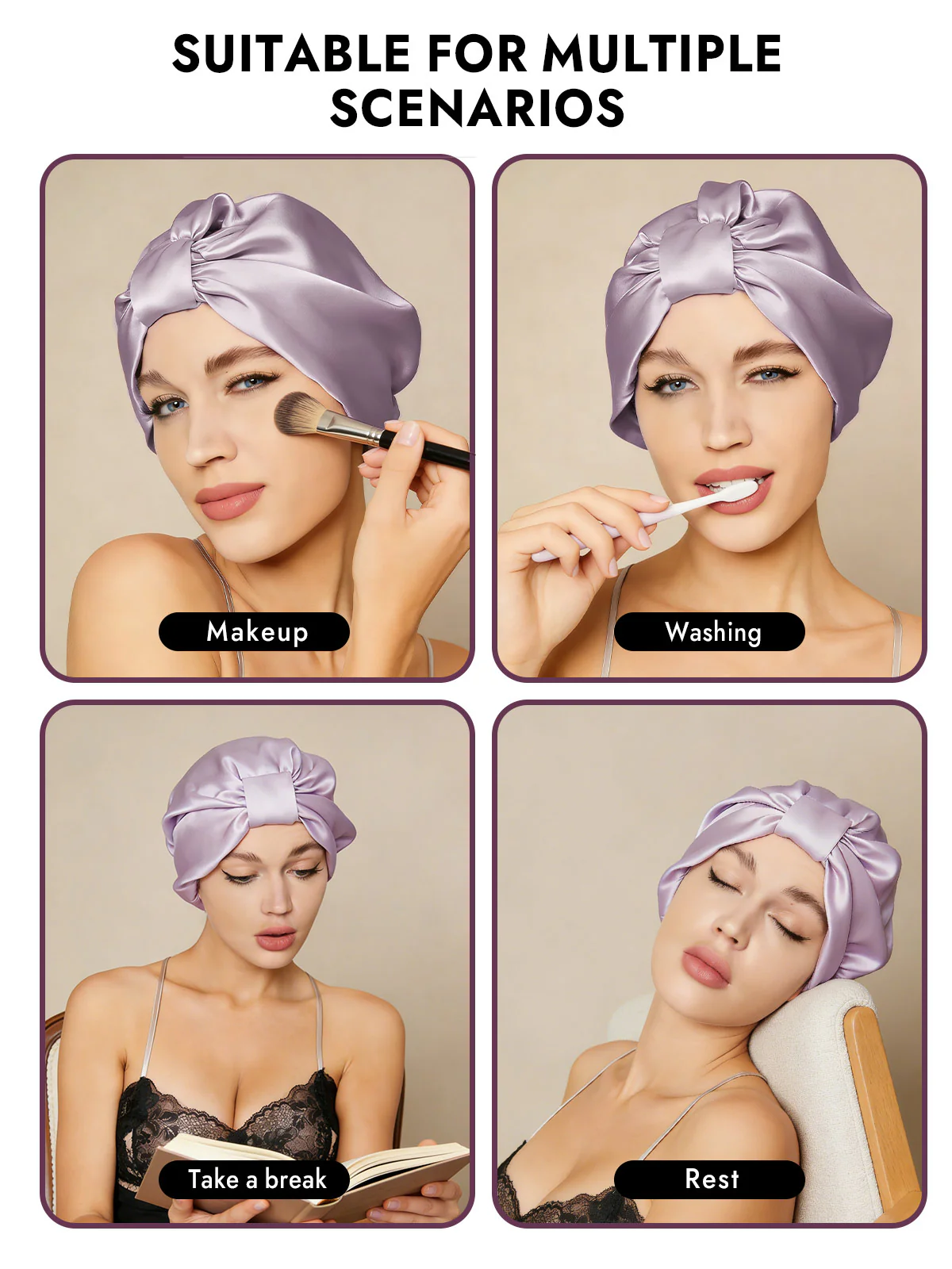 100% Mulberry Silk Night Turban Bonnet - Image 36