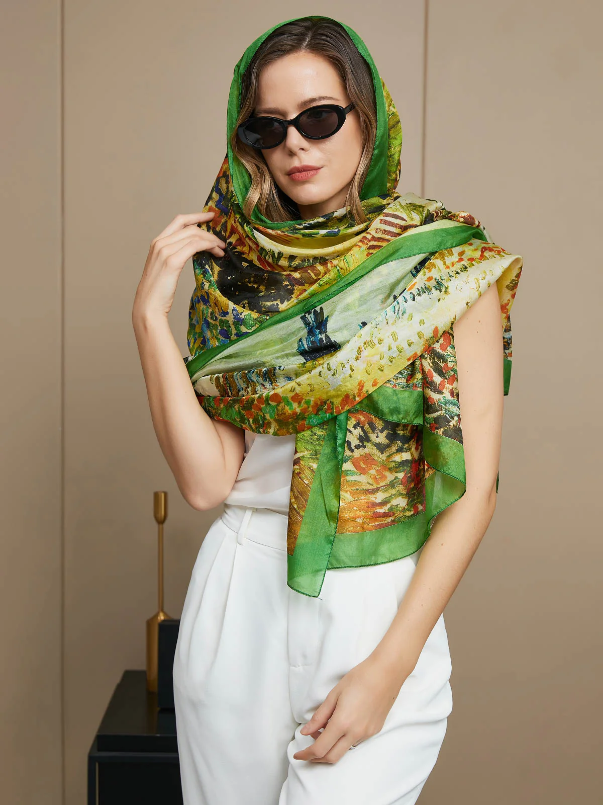 100% Mulberry Silk Oil Painting Rectangle Scarf / Shawl 175x105cm - Image 7
