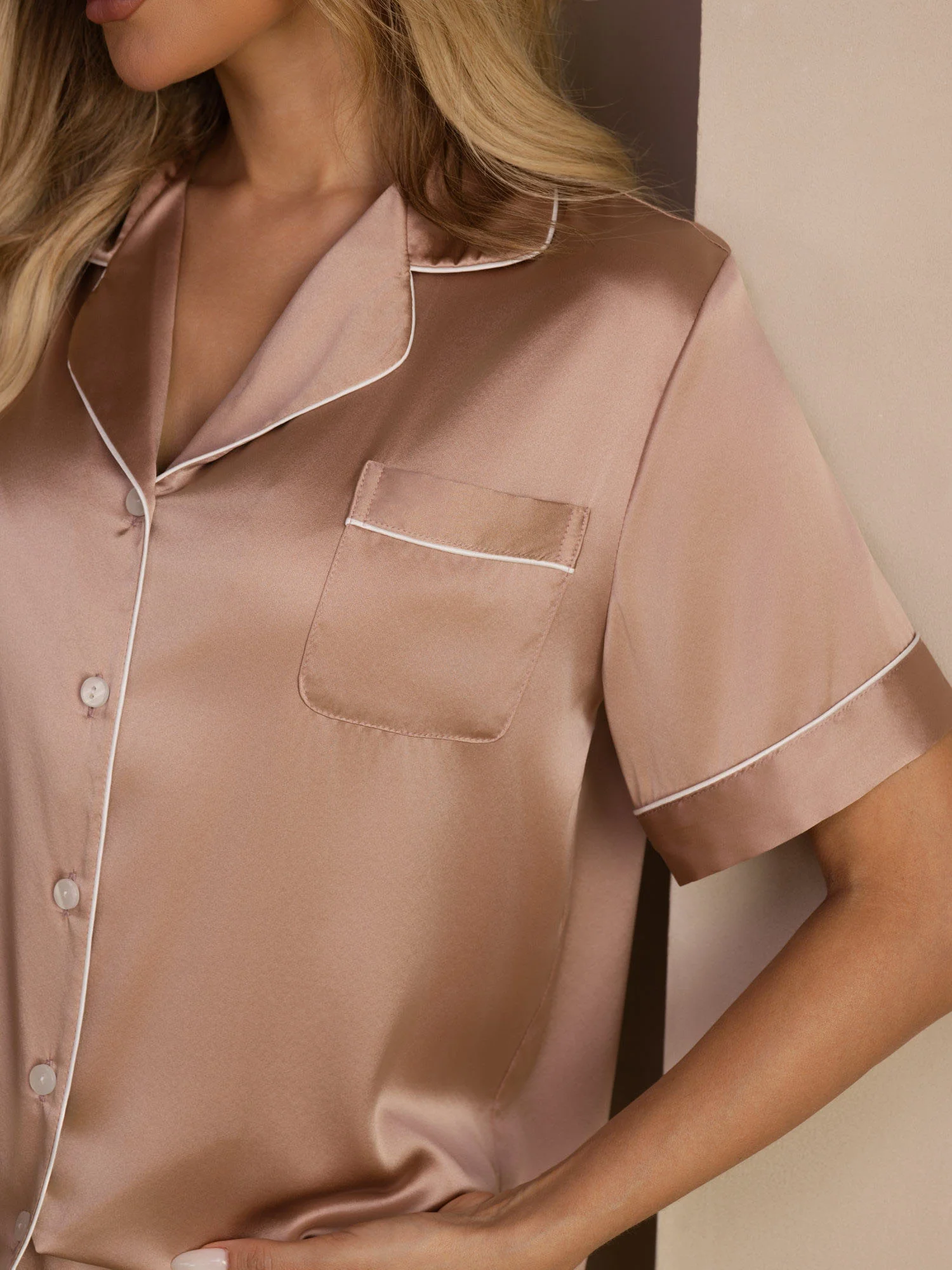 100% Mulberry Silk Women's Short Sleeve Notch Collar Pajamas Set - Image 25
