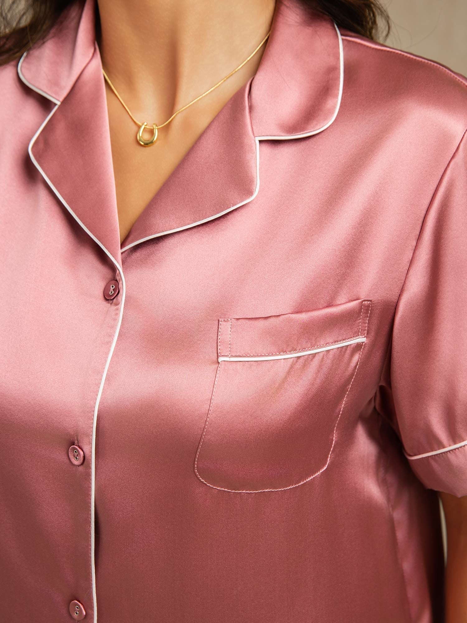 100% Mulberry Silk Women's Short Sleeve Notch Collar Pajamas Set - Image 37
