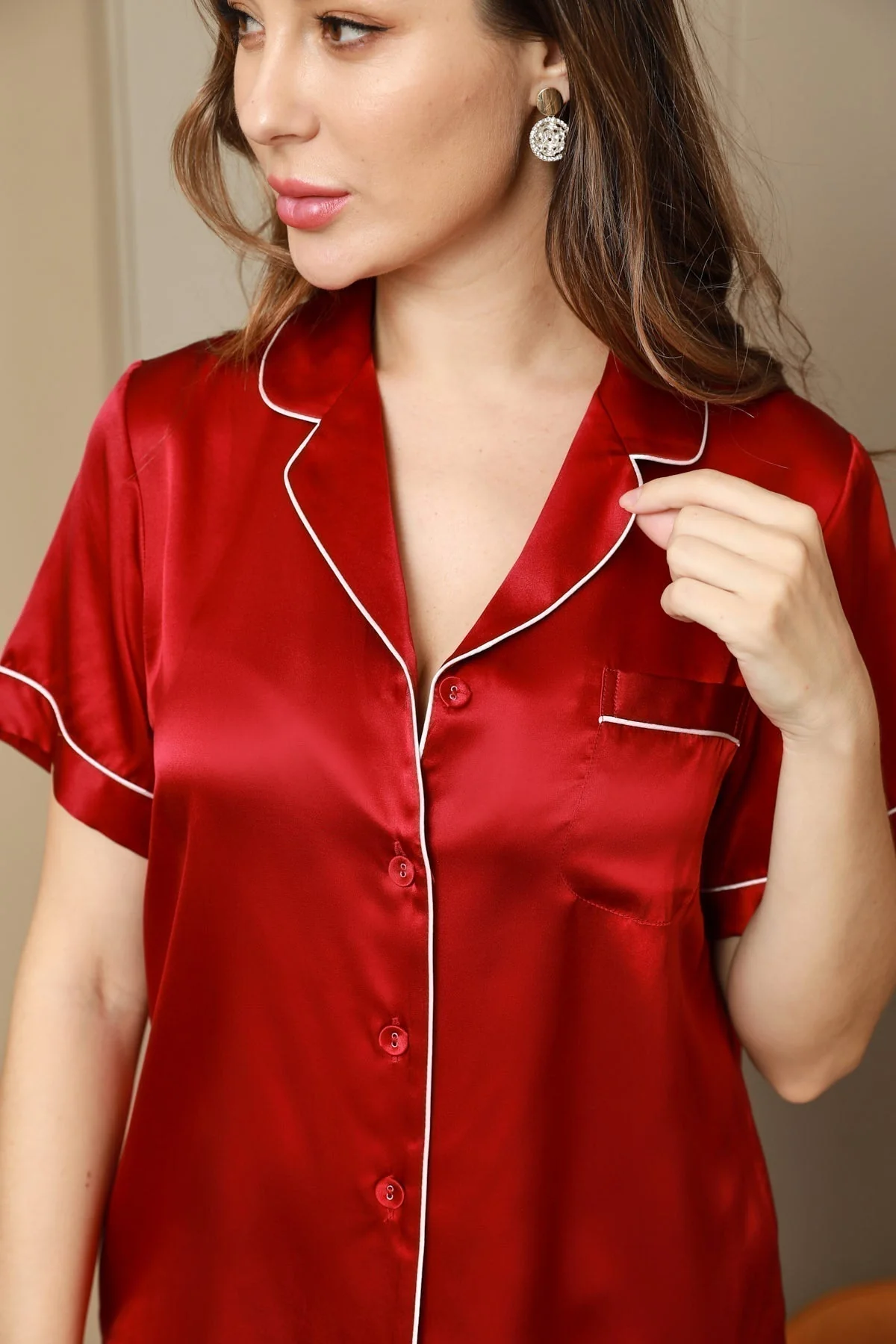 100% Mulberry Silk Women's Short Sleeve Notch Collar Pajamas Set - Image 65