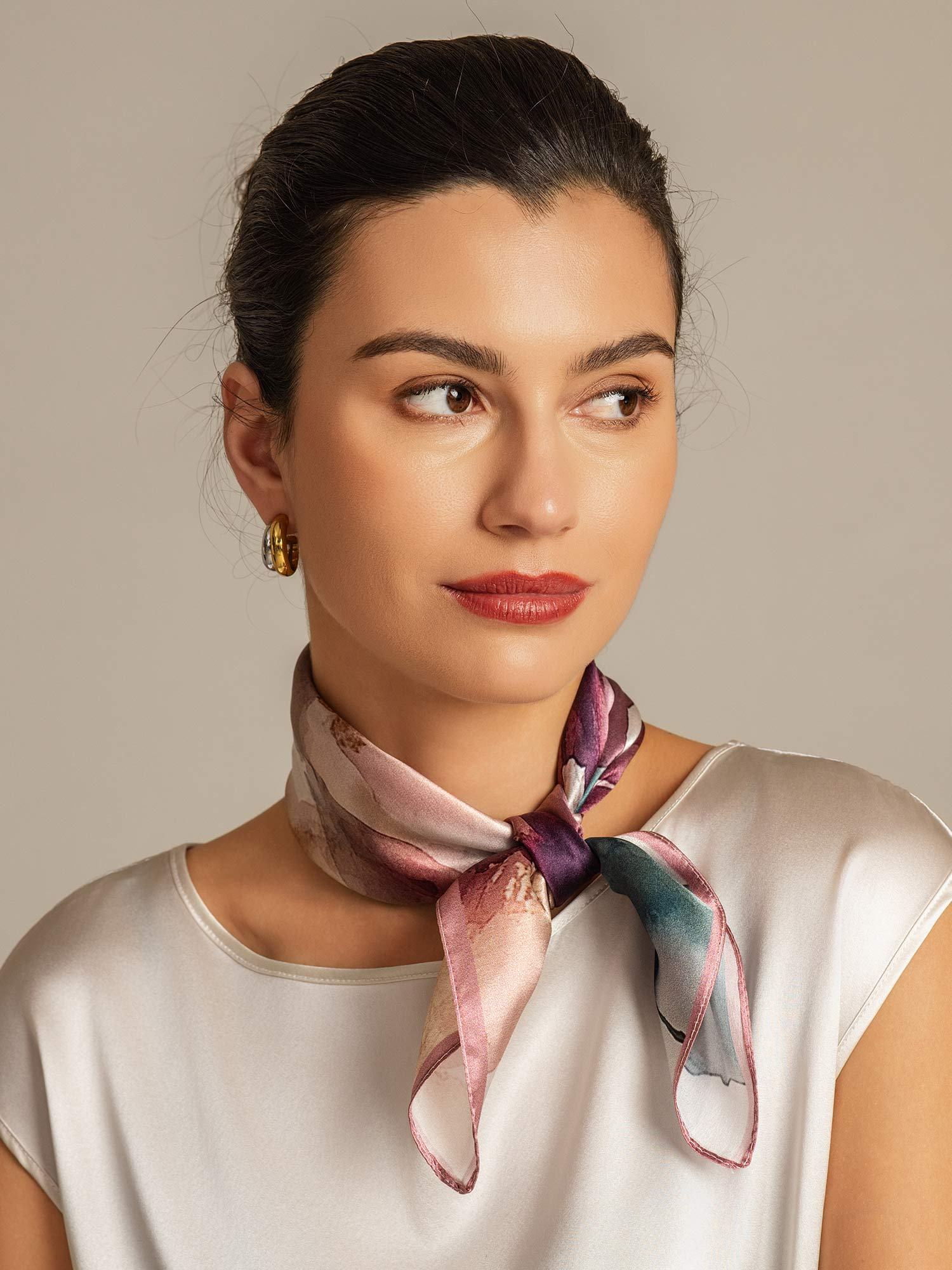100% Mulberry Silk Pattern Perspective Square Scarf - Size 53x53cm - Image 5
