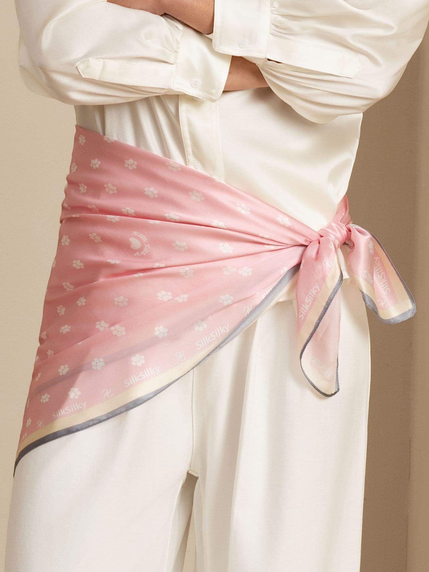 100% Mulberry Silk Paw Print Square Scarf - Size 90x90cm - Image 10