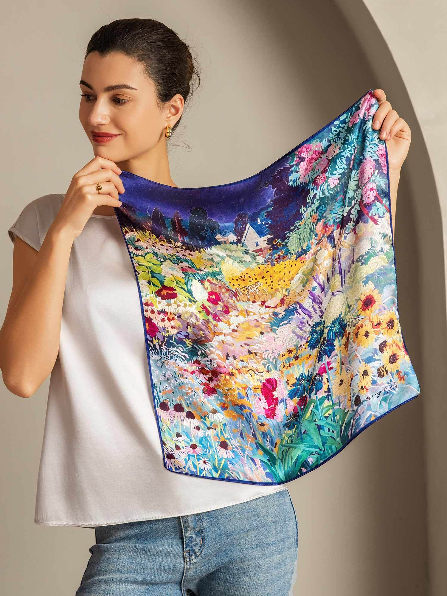 100% Mulberry Silk Printed Square Scarf 53*53 cm - Image 2
