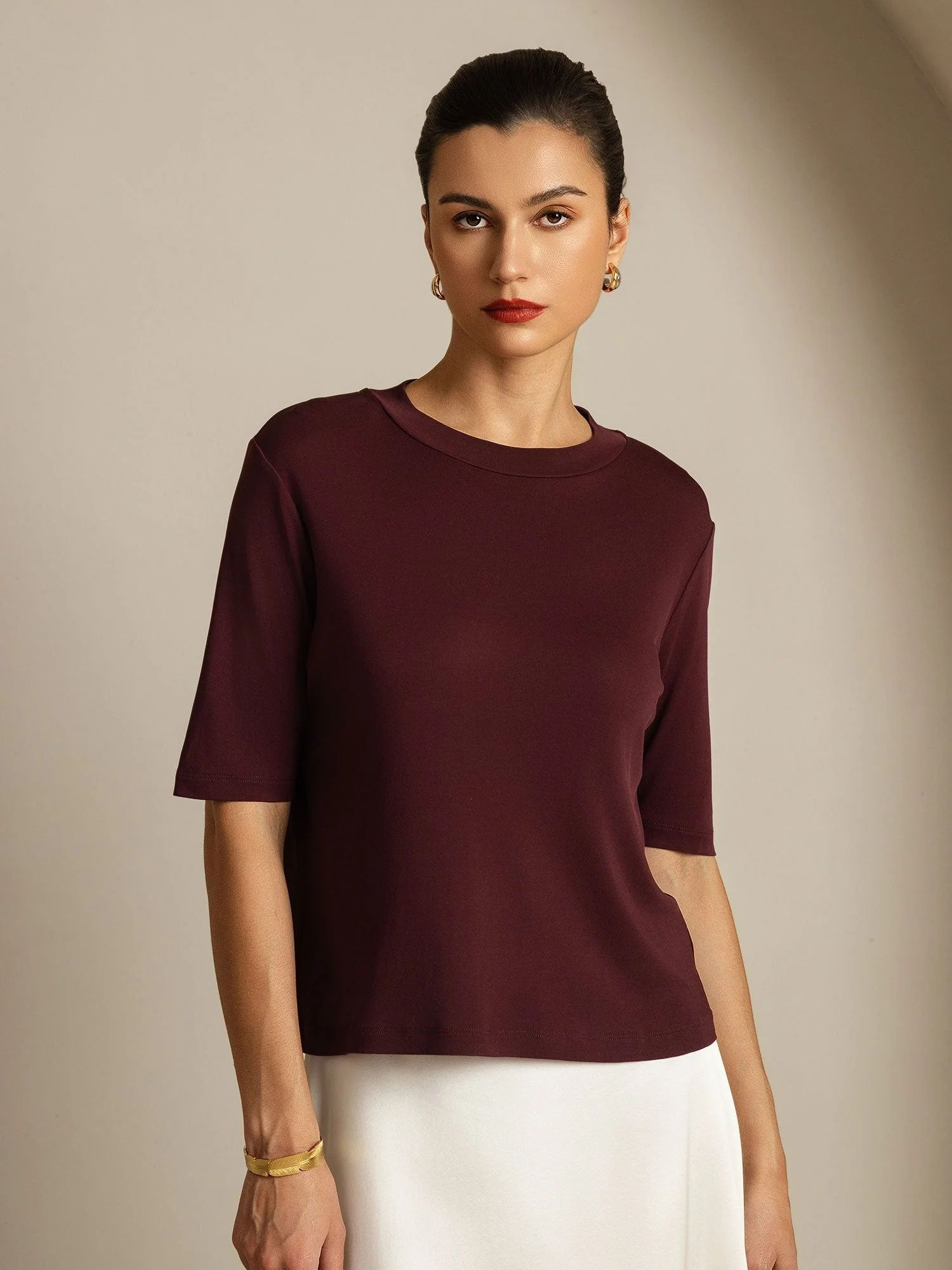 Women's 100% Mulberry Silk Half Sleeve Round Neck T-Shirt - Image 19