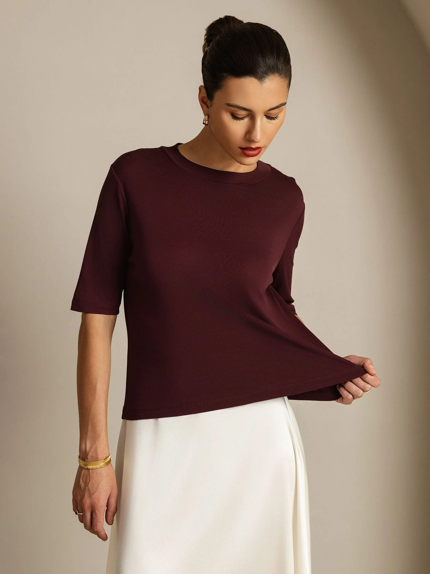 Women's 100% Mulberry Silk Half Sleeve Round Neck T-Shirt - Image 21