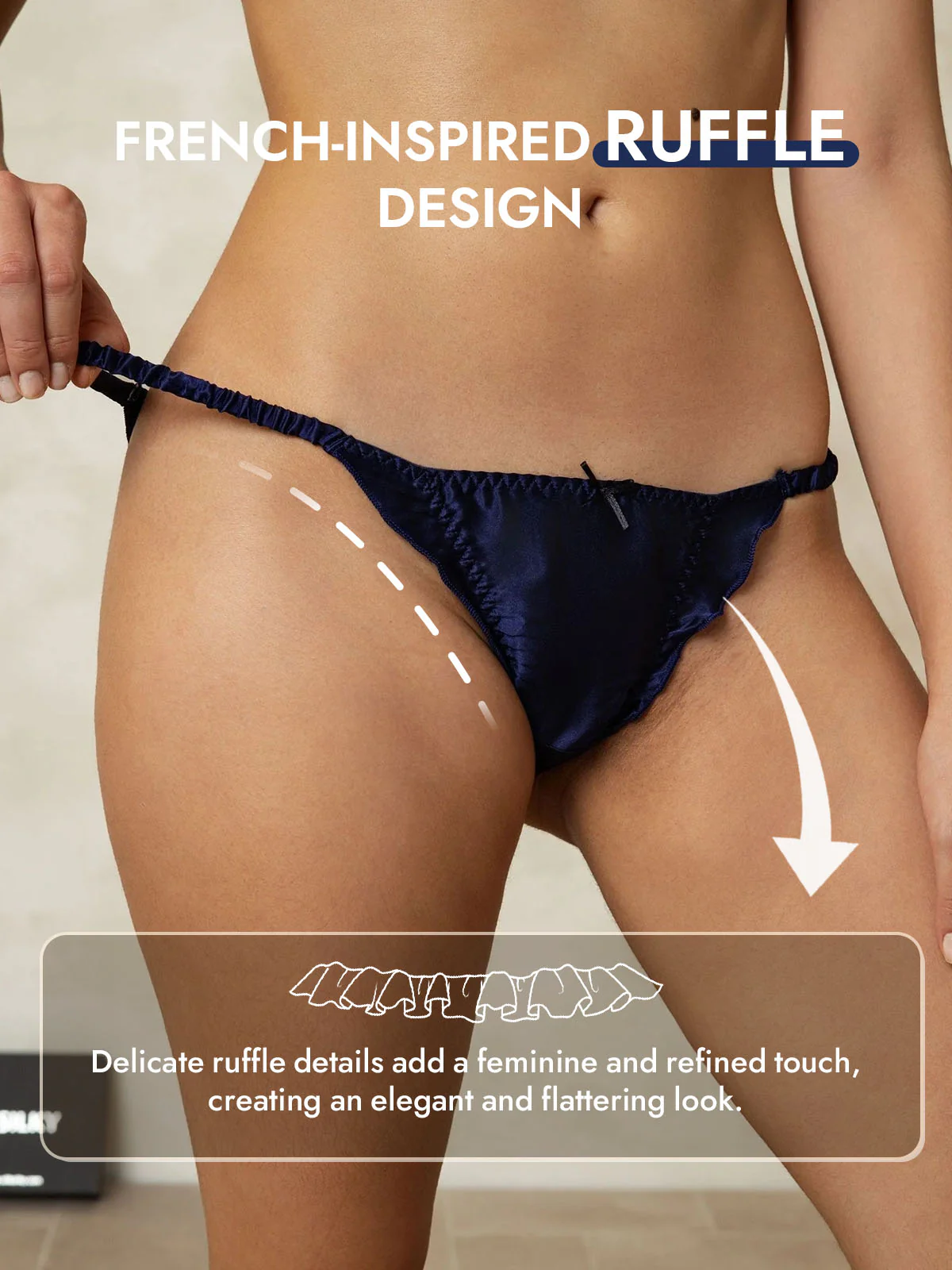 100% Mulberry Silk Ruffle Trim String Panty - Image 57