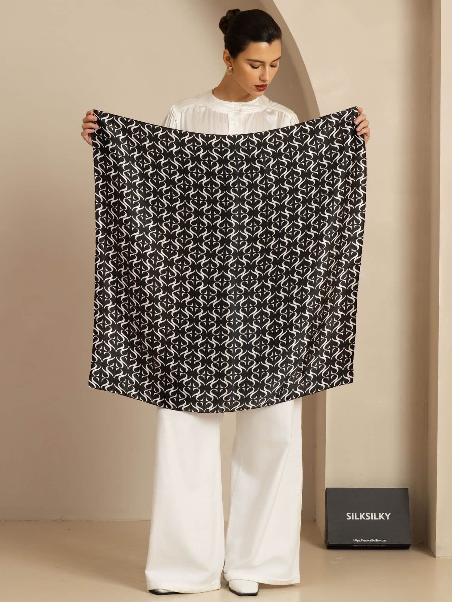 100% Mulberry Silk S Square Scarf - Size 90x90cm - Image 2