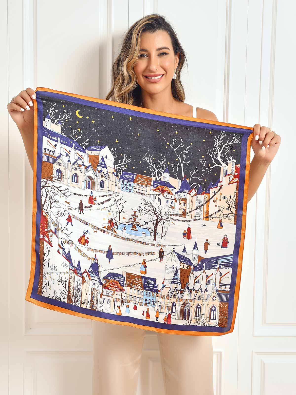 100% Mulberry Silk Scenery Pattern Square Scarf 68x68cm/26.8 - Image 6