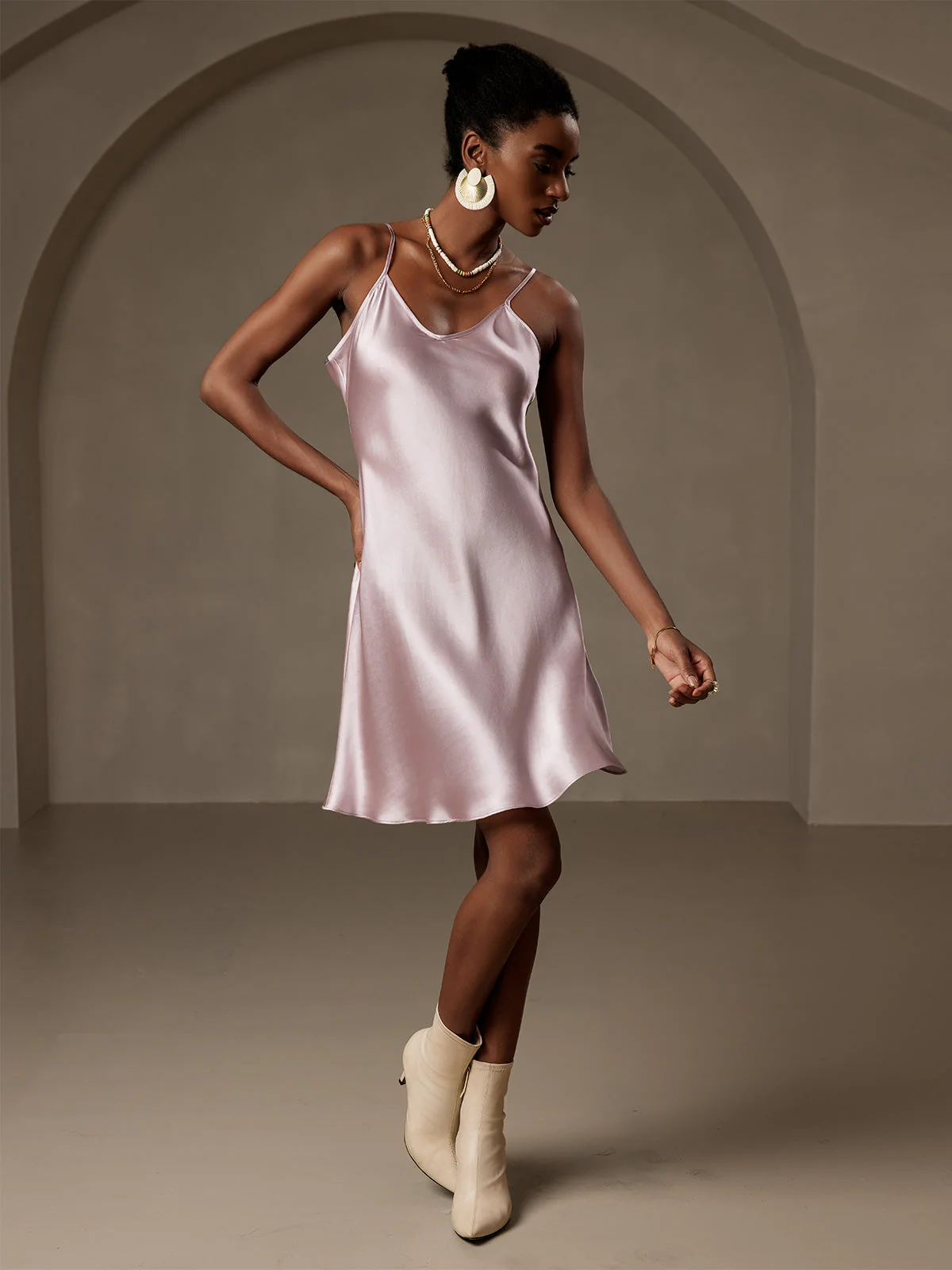100% Mulberry Silk Spaghetti Strap V Neck Short Dress - Image 18
