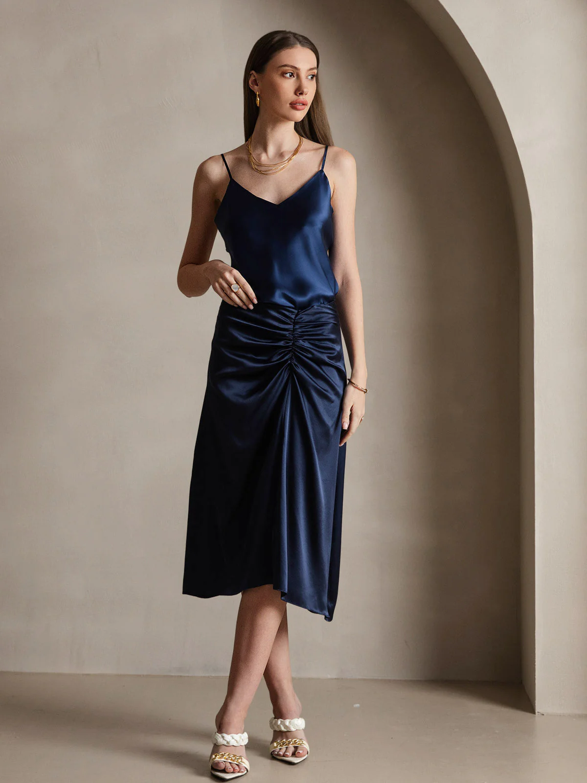 100% Mulberry Silk Spaghetti Strap V Neck Camisole Top - Image 44
