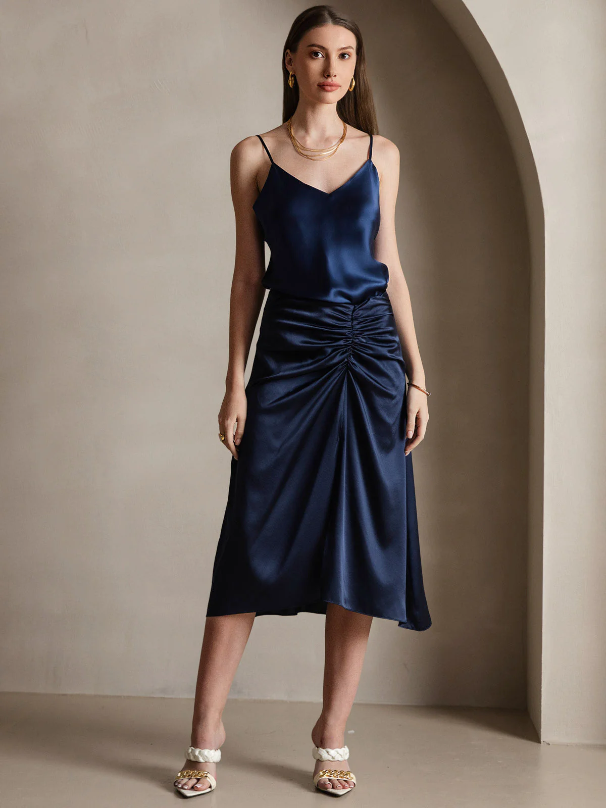100% Mulberry Silk Spaghetti Strap V Neck Camisole Top - Image 45