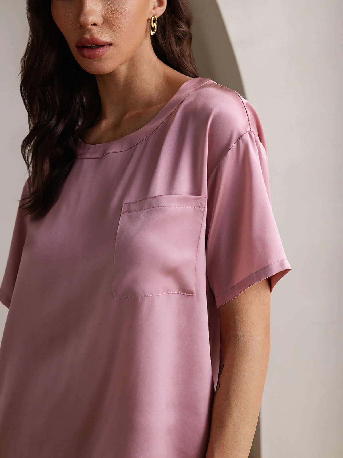 100% Mulberry Silk Short Sleeve Round Neck Women's Pajamas Set - Image 16