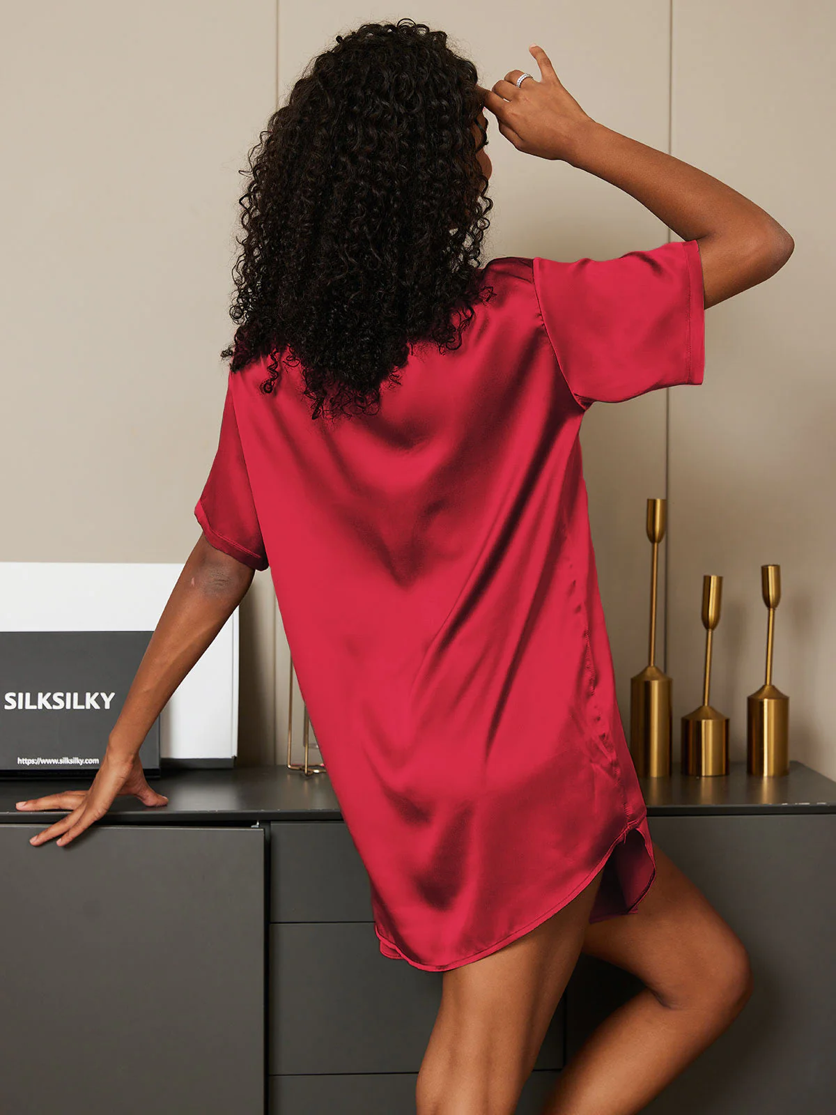 100% Mulberry Silk Short Sleeve Round Neck Women's Pajamas Set - Image 57