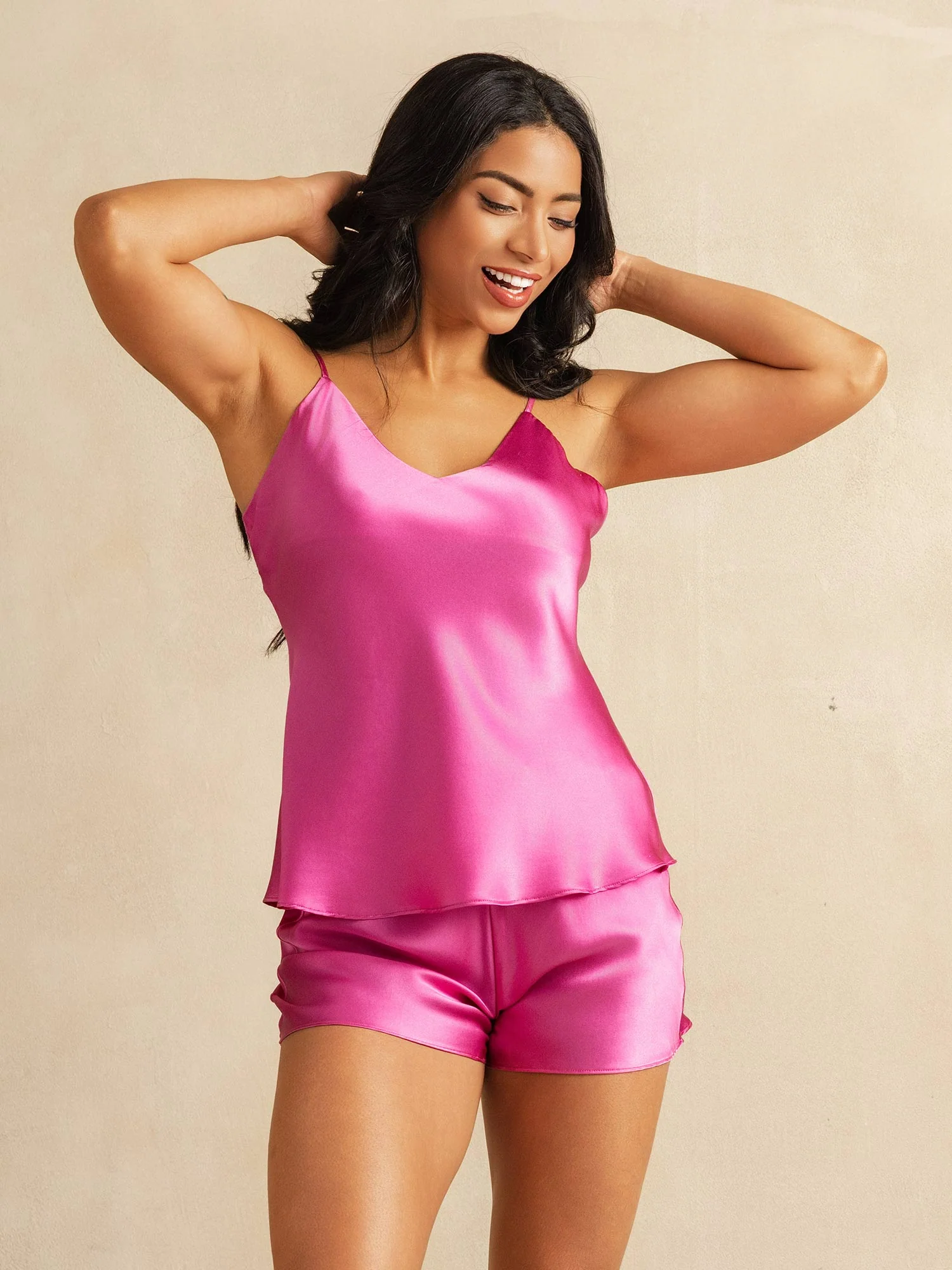 100% Mulberry Silk V Neck Camisole Set 2Pcs - Image 44