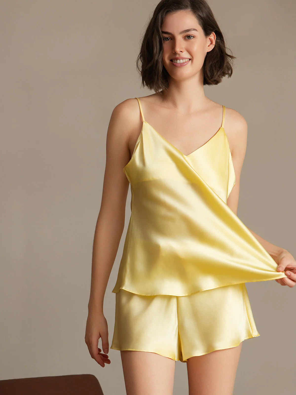 100% Mulberry Silk V Neck Camisole Set 2Pcs - Image 93