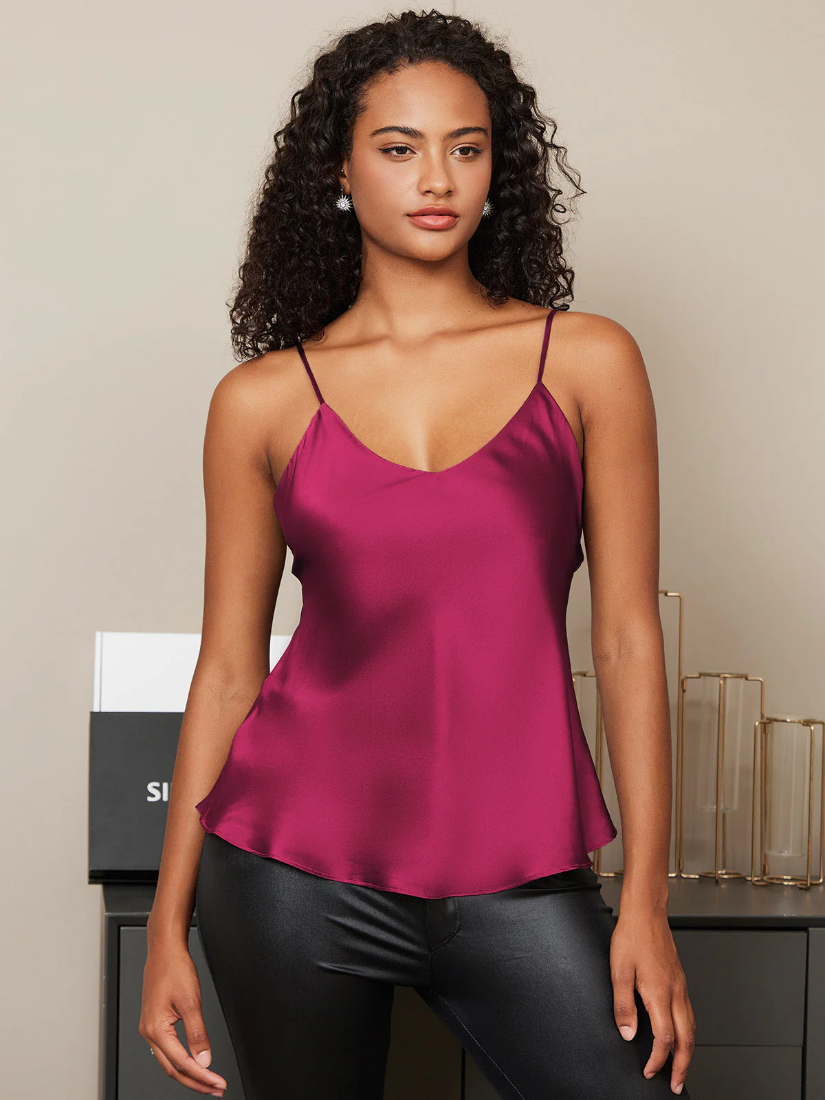 100% Mulberry Silk Spaghetti Strap Basic Camisole Top - Image 15