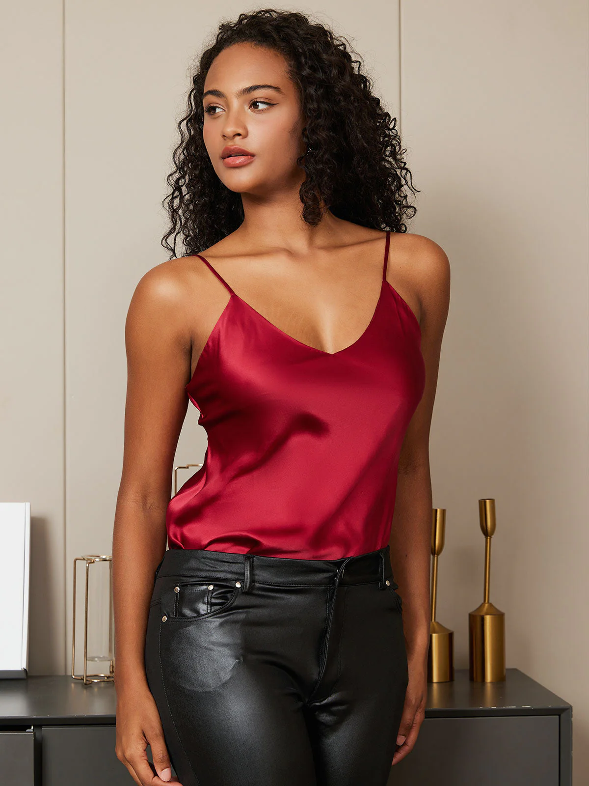100% Mulberry Silk Spaghetti Strap Basic Camisole Top - Image 69