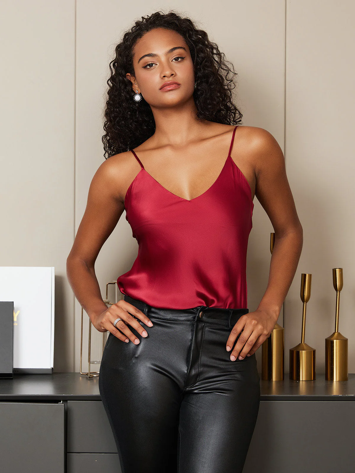 100% Mulberry Silk Spaghetti Strap Basic Camisole Top - Image 71