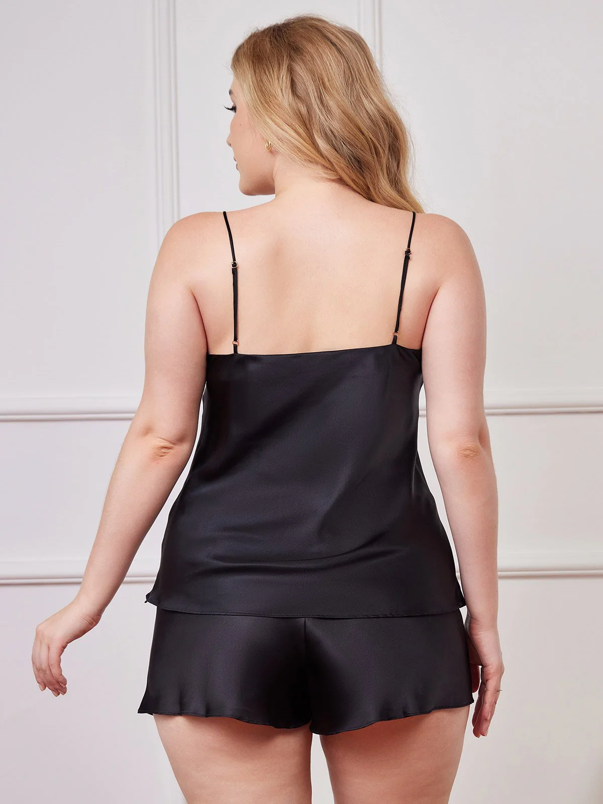 Clearance - 100% Mulberry Silk Spaghetti Strap Plus Size Camisole Set - Image 14