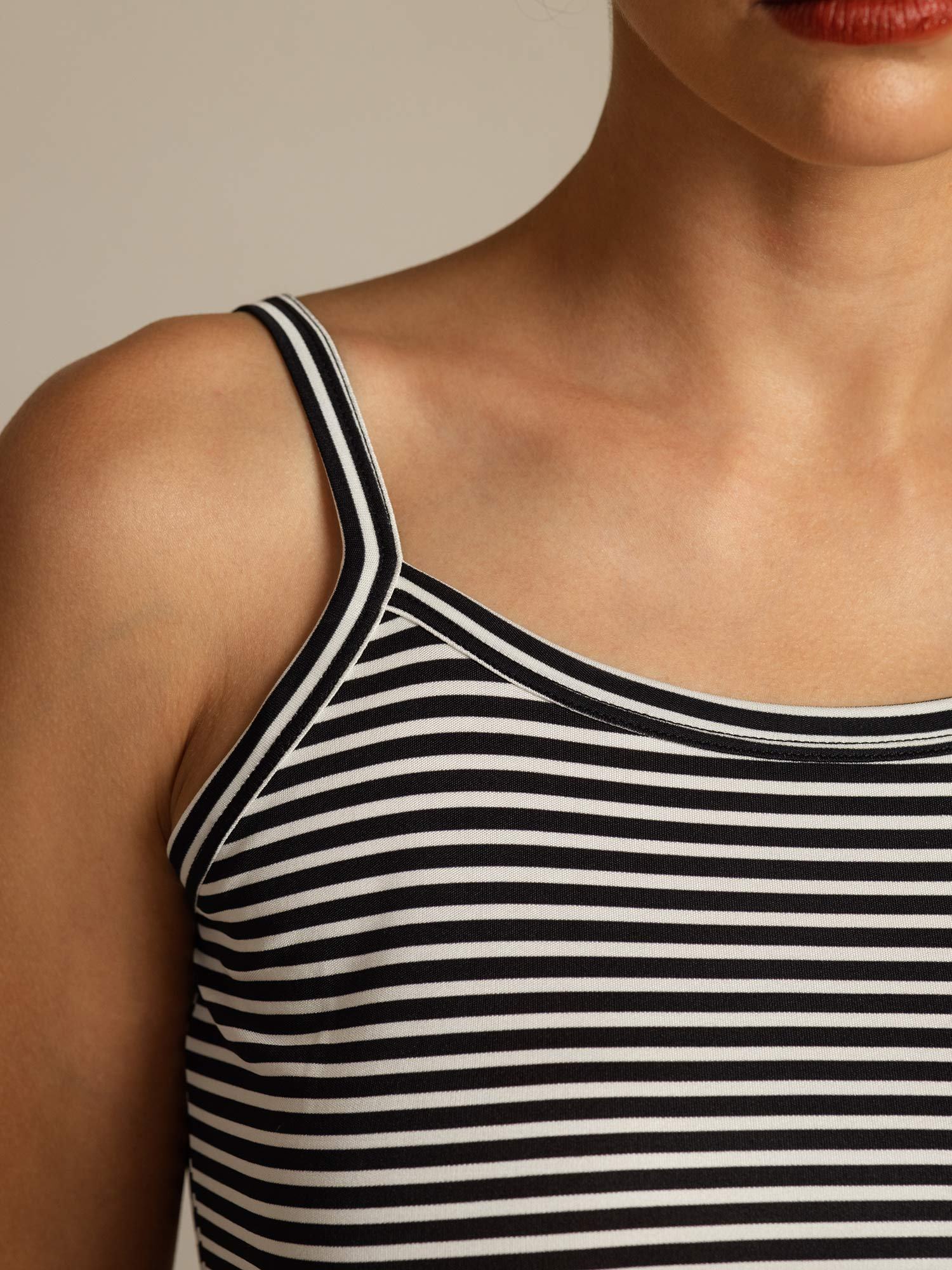 100% Mulberry Silk Spaghetti Strap Square Neck Stripe Camisole Top - Image 7
