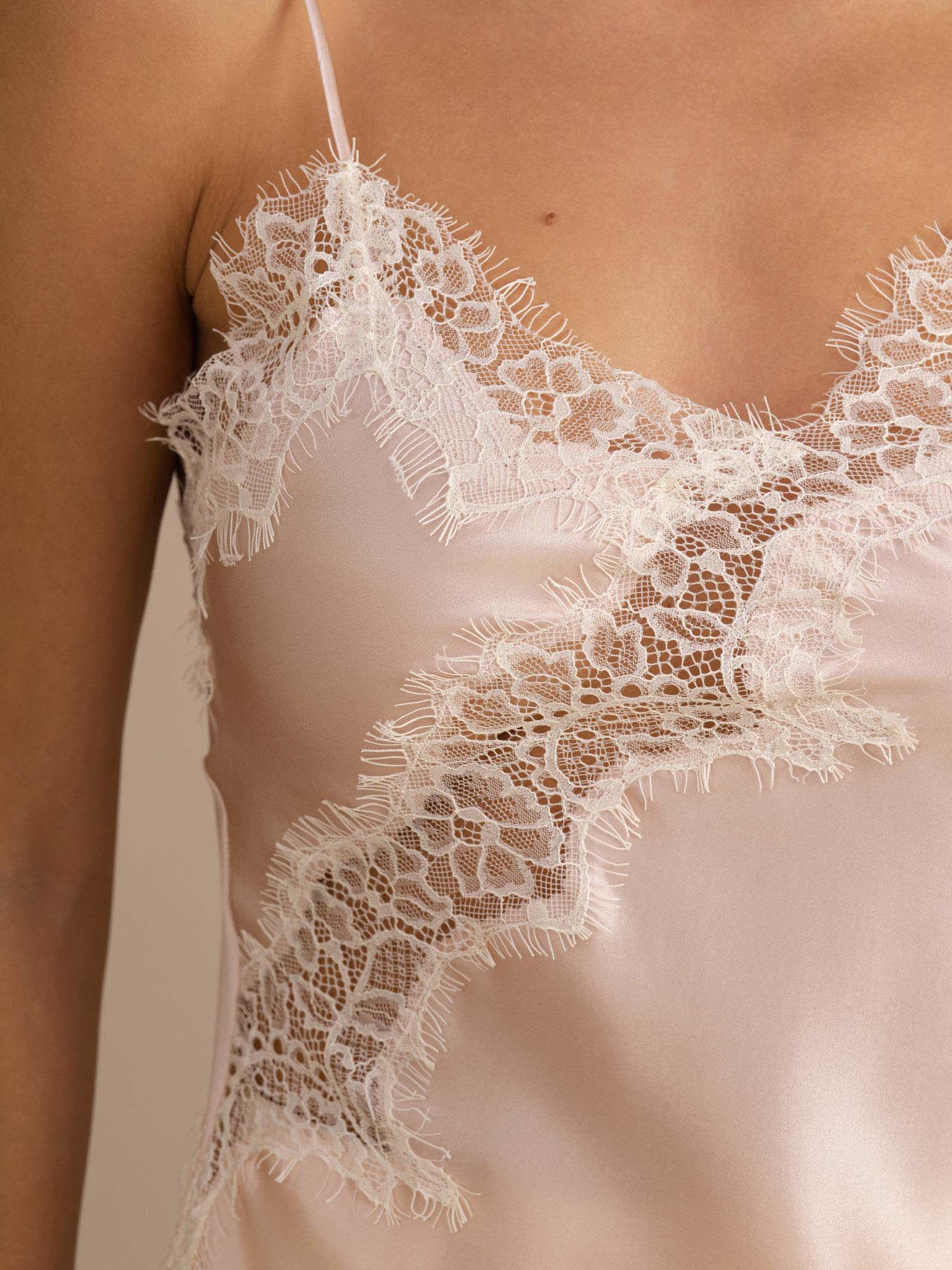 100% Mulberry Silk Spaghetti Straps Lace Camisole Top with Asymmetrical Hem - Image 23
