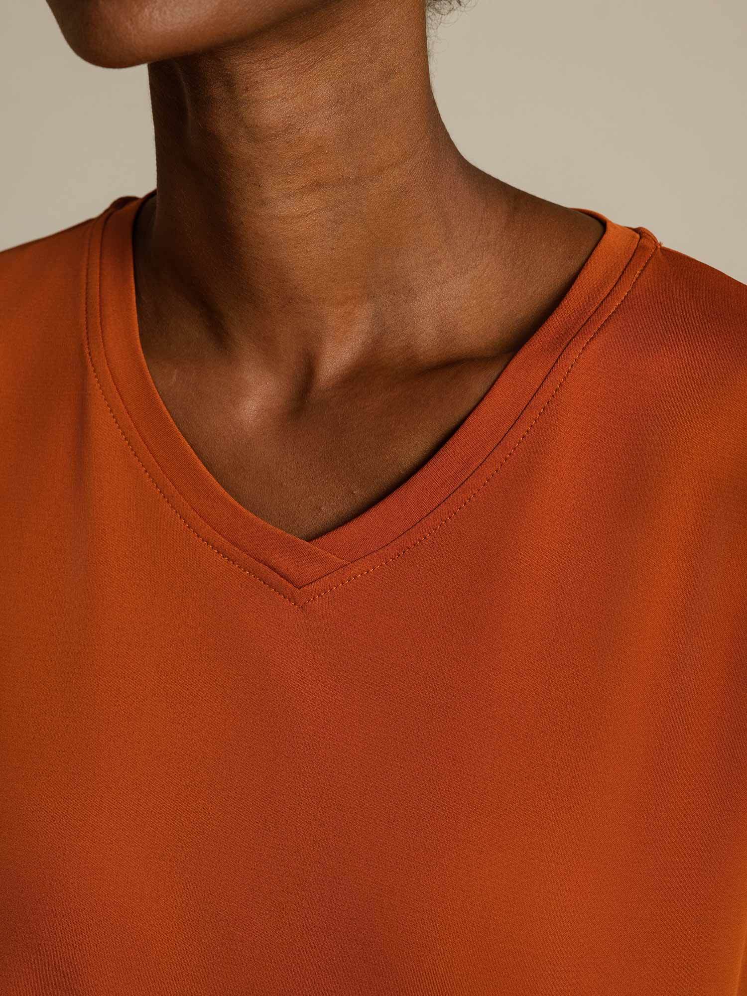 100% Mulberry Silk V Neck Short-Sleeve Snag-Resistant Women's T-Shirt - Image 4