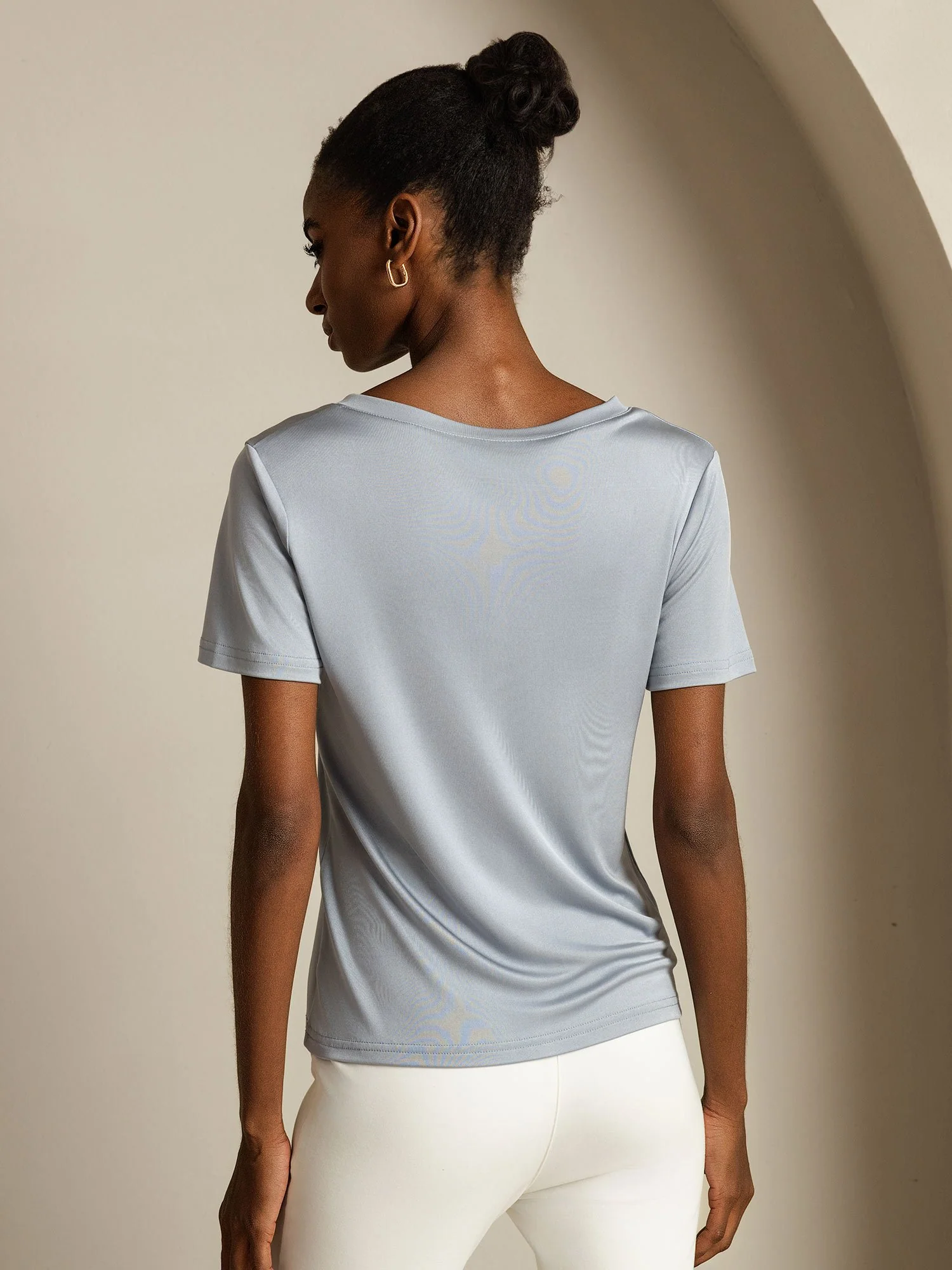 Clearance - Pure Silk V-Neck Short Sleeves Women's T-Shirt - Image 10