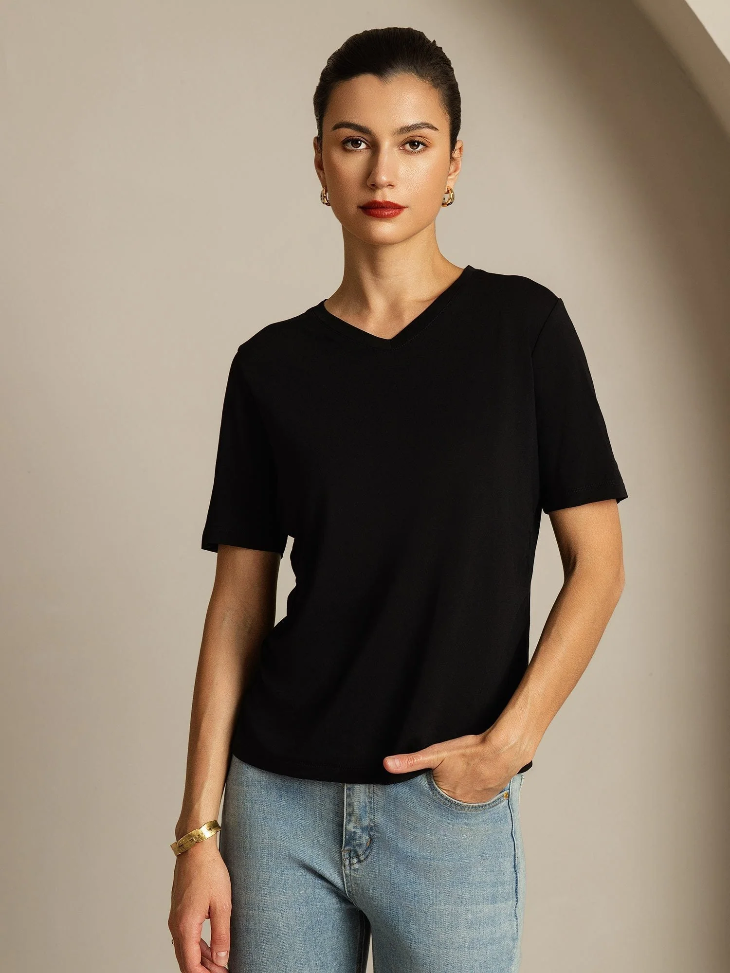 100% Mulberry Silk V-Neck Women's T-Shirt