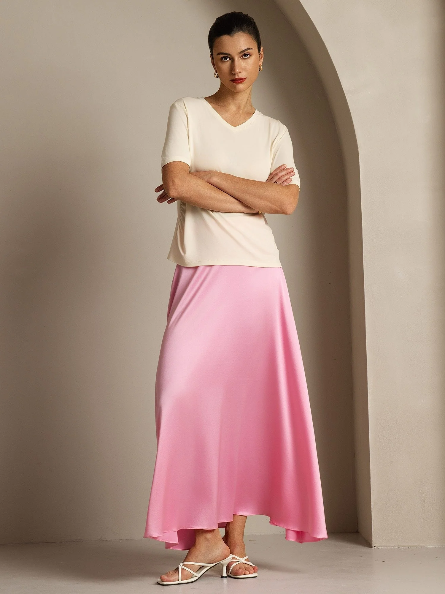 100% Mulberry Silk V-Neck Women's T-Shirt - Image 24