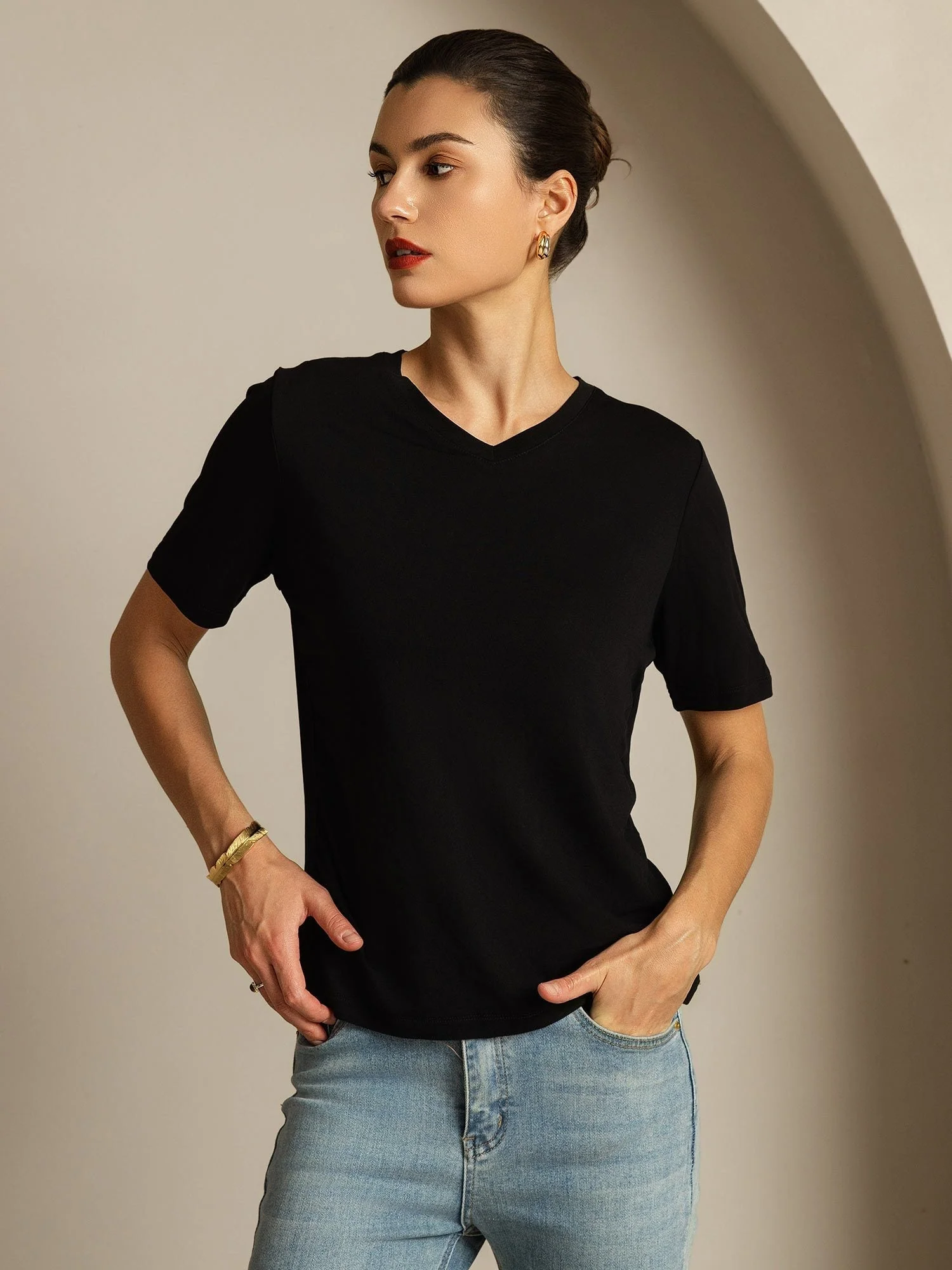 100% Mulberry Silk V-Neck Women's T-Shirt - Image 6