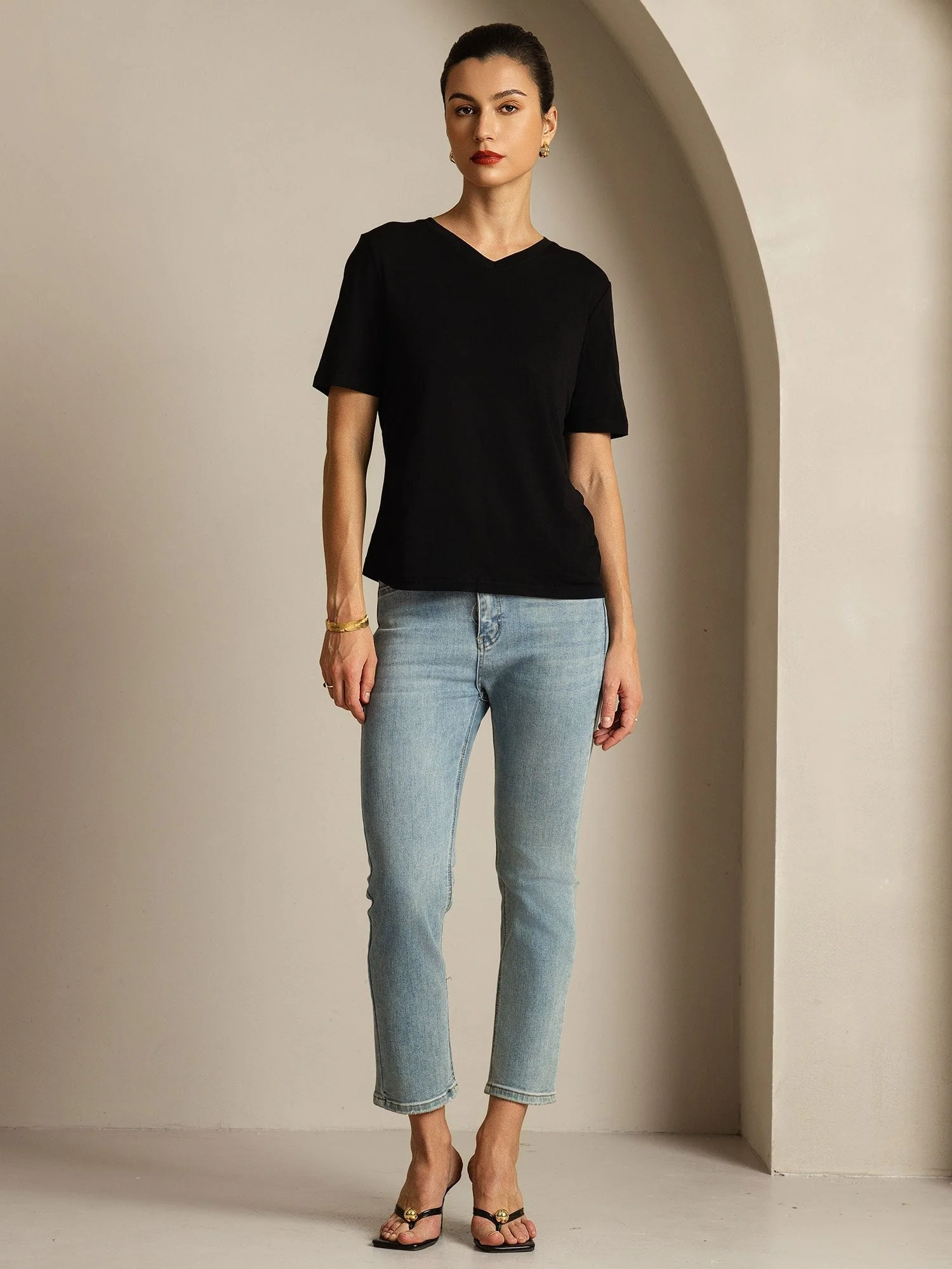 100% Mulberry Silk V-Neck Women's T-Shirt - Image 8