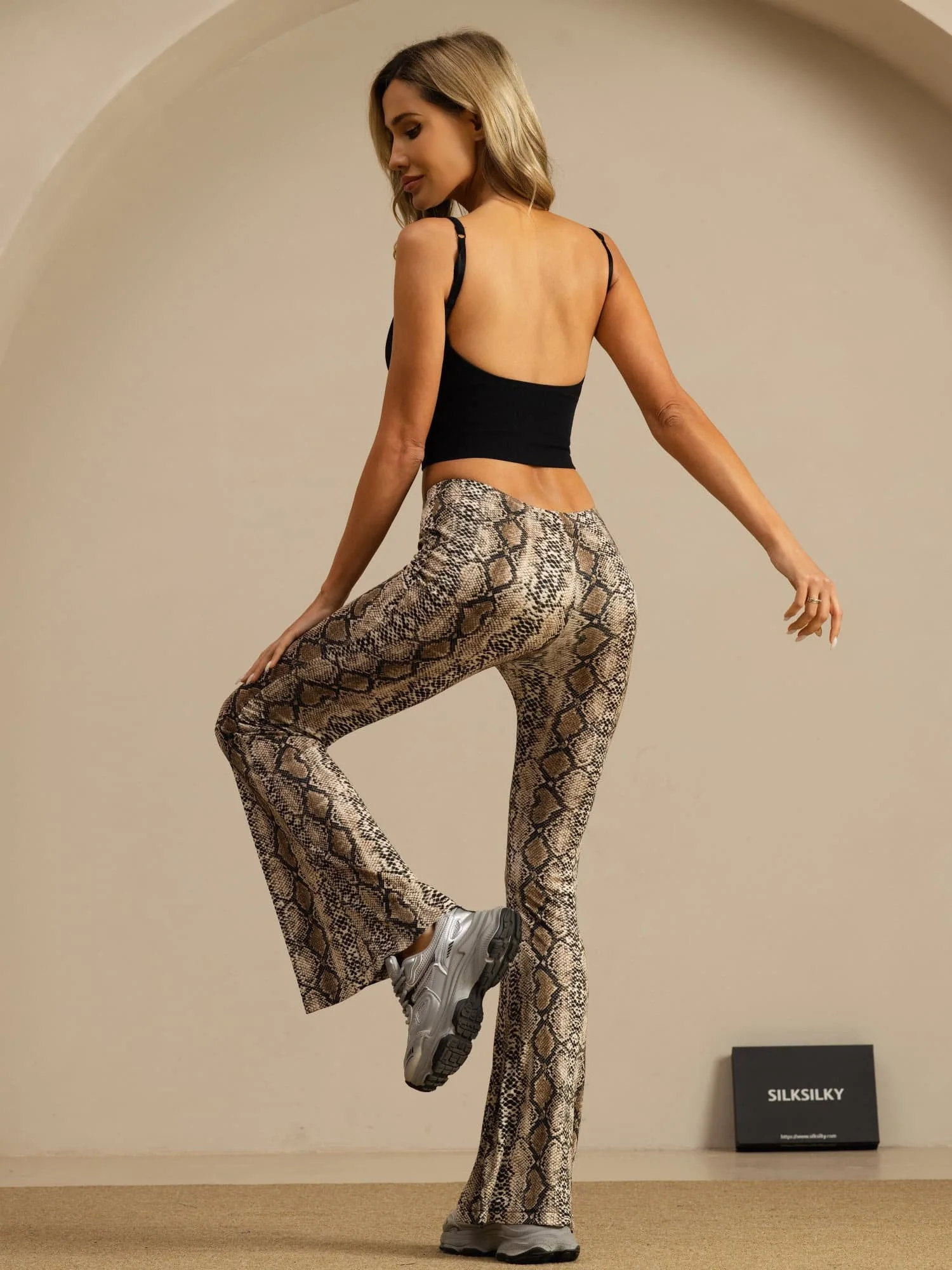 Clearance - Pure Silk Wild Animal Print Women's Flare Pants High Waisted Bell Bottom - Image 17